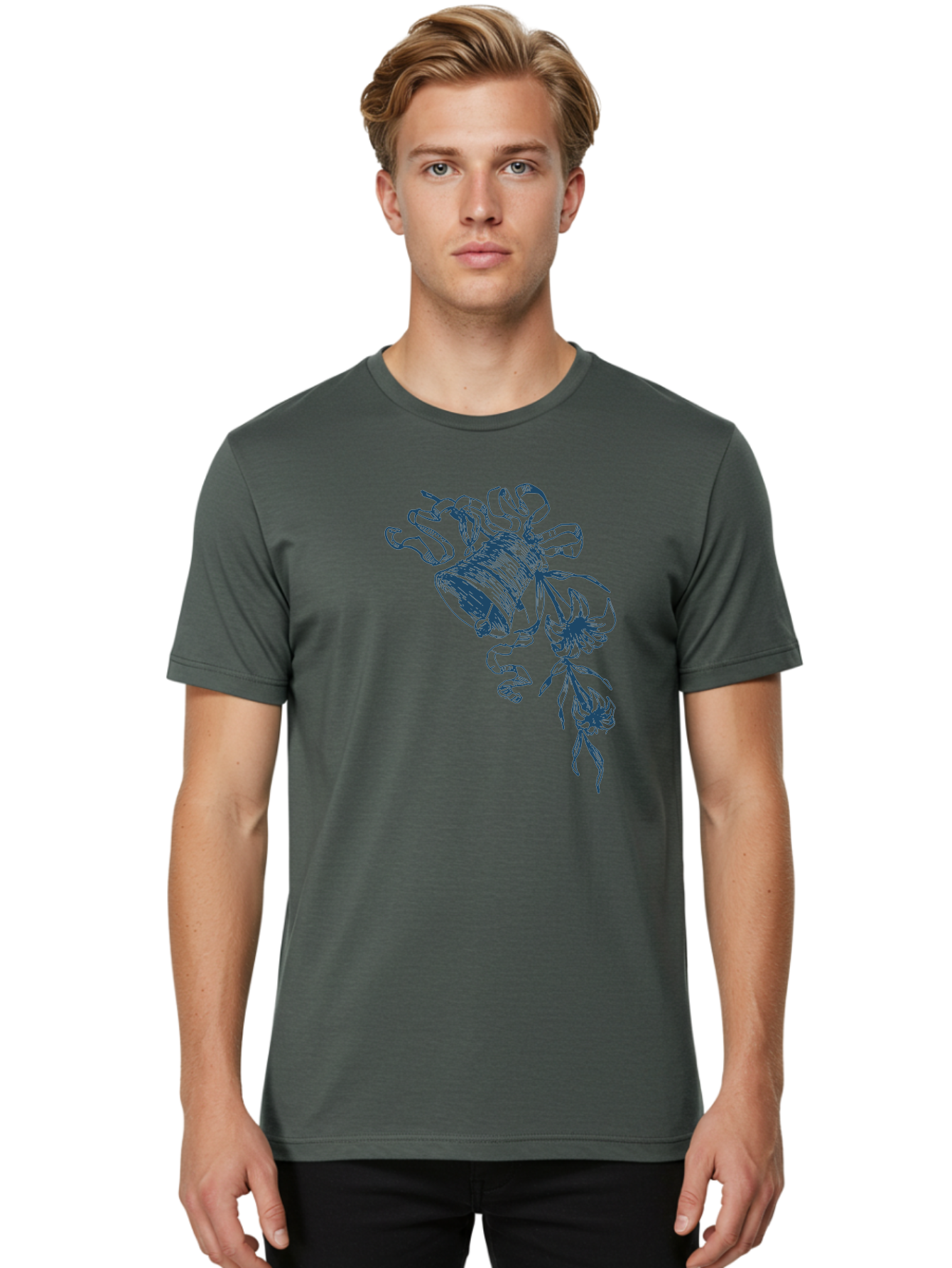 Victorian Bloom Ring Men'S Graphic Tee, 100% Cotton, Comfortable Casual Summer Wear, Machine Washable, Hand-Drawn Illustration, Bell With Flowers, Abstract Design, Floral Motifs, Whimsical Art, Creative Expression, Unique Visuals, Aae772 30