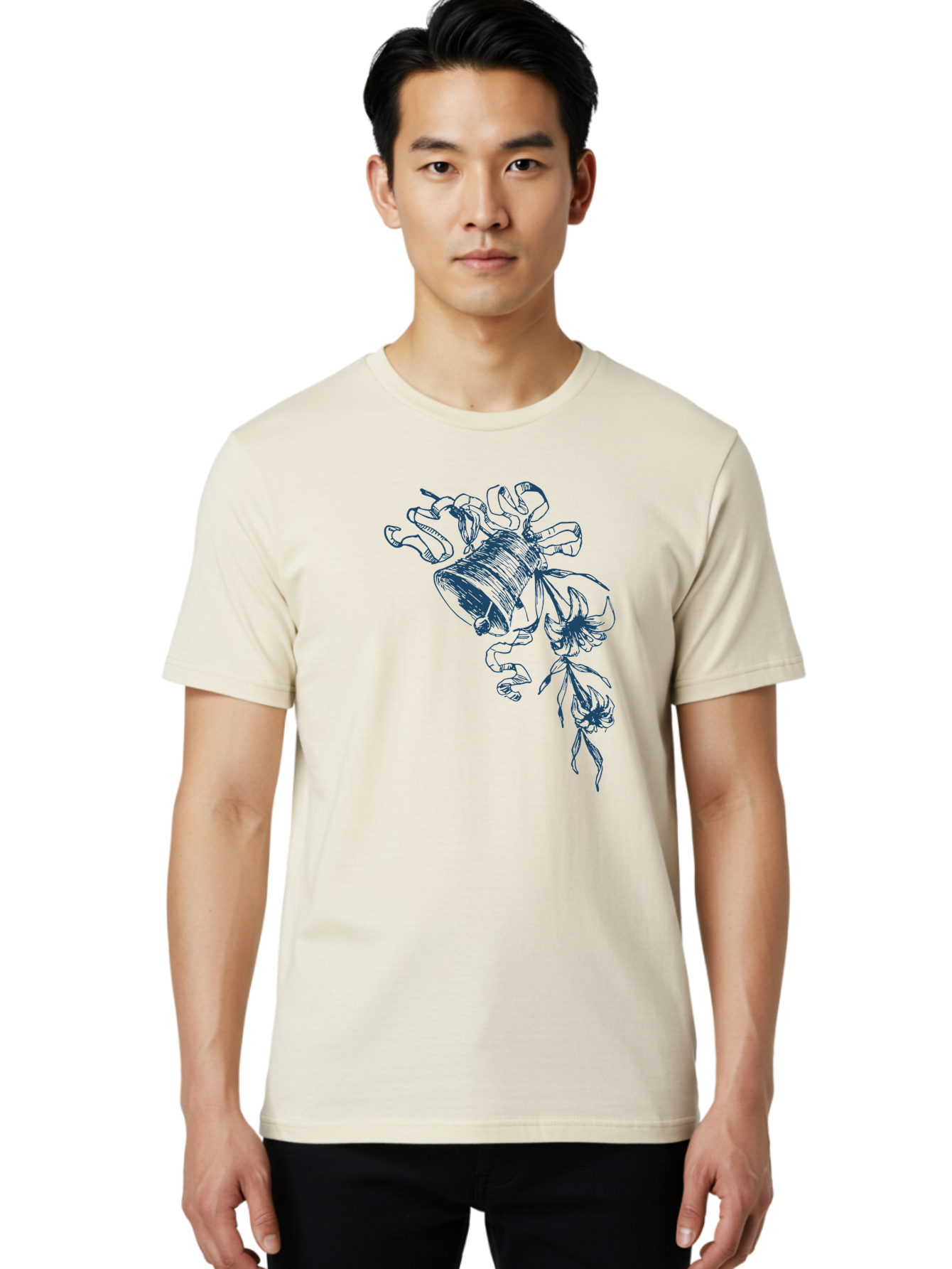 Victorian Bloom Ring Men'S Graphic Tee, 100% Cotton, Comfortable Casual Summer Wear, Machine Washable, Hand-Drawn Illustration, Bell With Flowers, Abstract Design, Floral Motifs, Whimsical Art, Creative Expression, Unique Visuals, Aae772 18