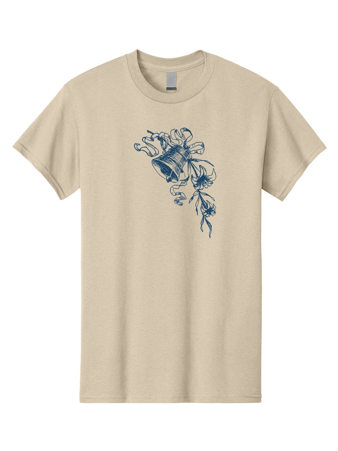 Victorian Bloom Ring Men'S Graphic Tee, 100% Cotton, Comfortable Casual Summer Wear, Machine Washable, Hand-Drawn Illustration, Bell With Flowers, Abstract Design, Floral Motifs, Whimsical Art, Creative Expression, Unique Visuals, Aae772 10