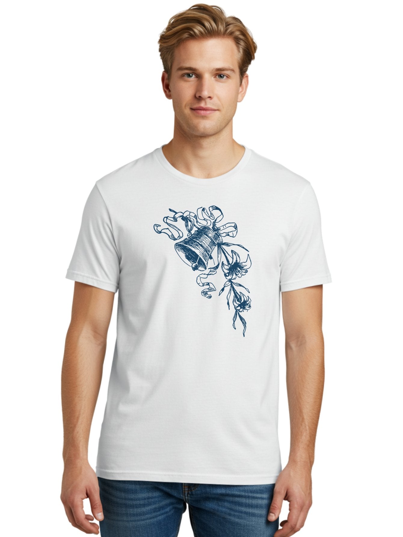 Victorian Bloom Ring Men'S Graphic Tee, 100% Cotton, Comfortable Casual Summer Wear, Machine Washable, Hand-Drawn Illustration, Bell With Flowers, Abstract Design, Floral Motifs, Whimsical Art, Creative Expression, Unique Visuals, Aae772 19