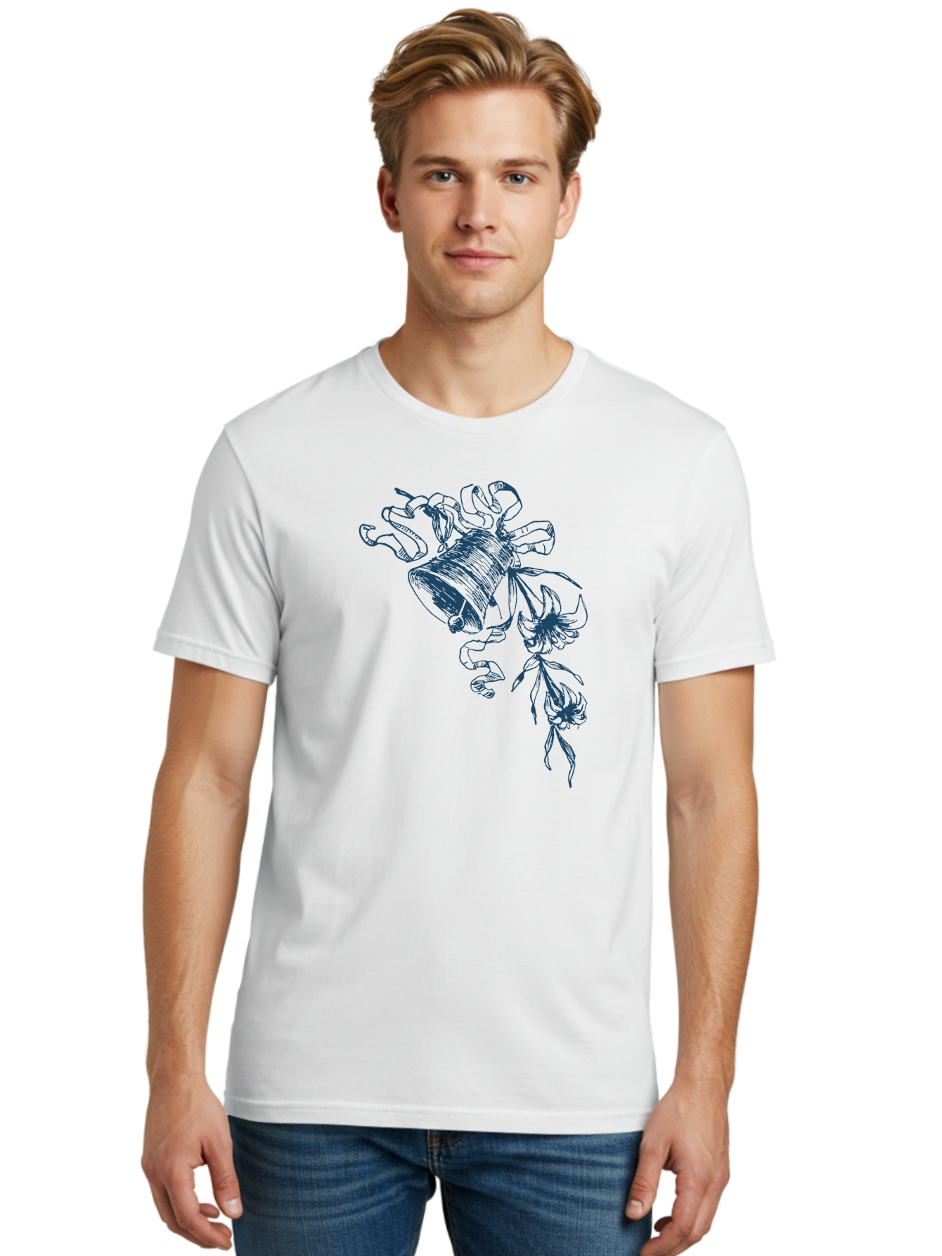 Victorian Bloom Ring Men'S Graphic Tee, 100% Cotton, Comfortable Casual Summer Wear, Machine Washable, Hand-Drawn Illustration, Bell With Flowers, Abstract Design, Floral Motifs, Whimsical Art, Creative Expression, Unique Visuals, Aae772 24
