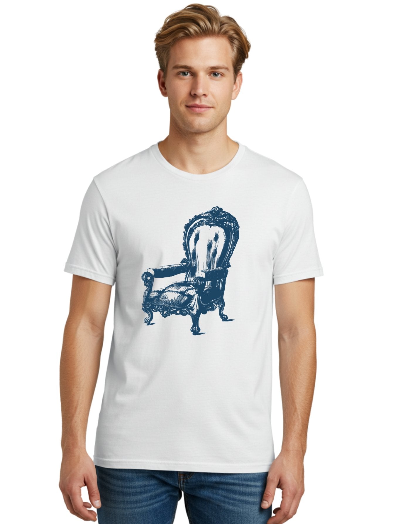 Victorian Lounge Chair Men'S Graphic Tee, 100% Cotton, Comfortable Casual Summer Wear, Machine Washable, Ornate Chair, Luxurious Furniture, Vintage Decor, Antique Armchair, Carved Wooden Details, Elegant Design, Classic Style, Aae774 17