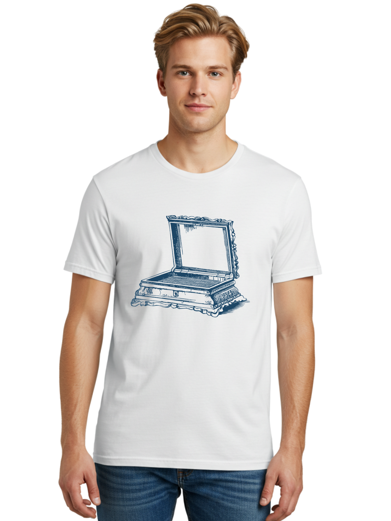Victorian Style Jewelry Case Men'S Graphic Tee, 100% Cotton, Comfortable Casual Summer Wear, Machine Washable, Ornate Jewelry Box, Open Lid, Decorative Mirror, Vintage Design, Luxurious Storage, Beauty Accessories, Antique Style, Elegance Aae778