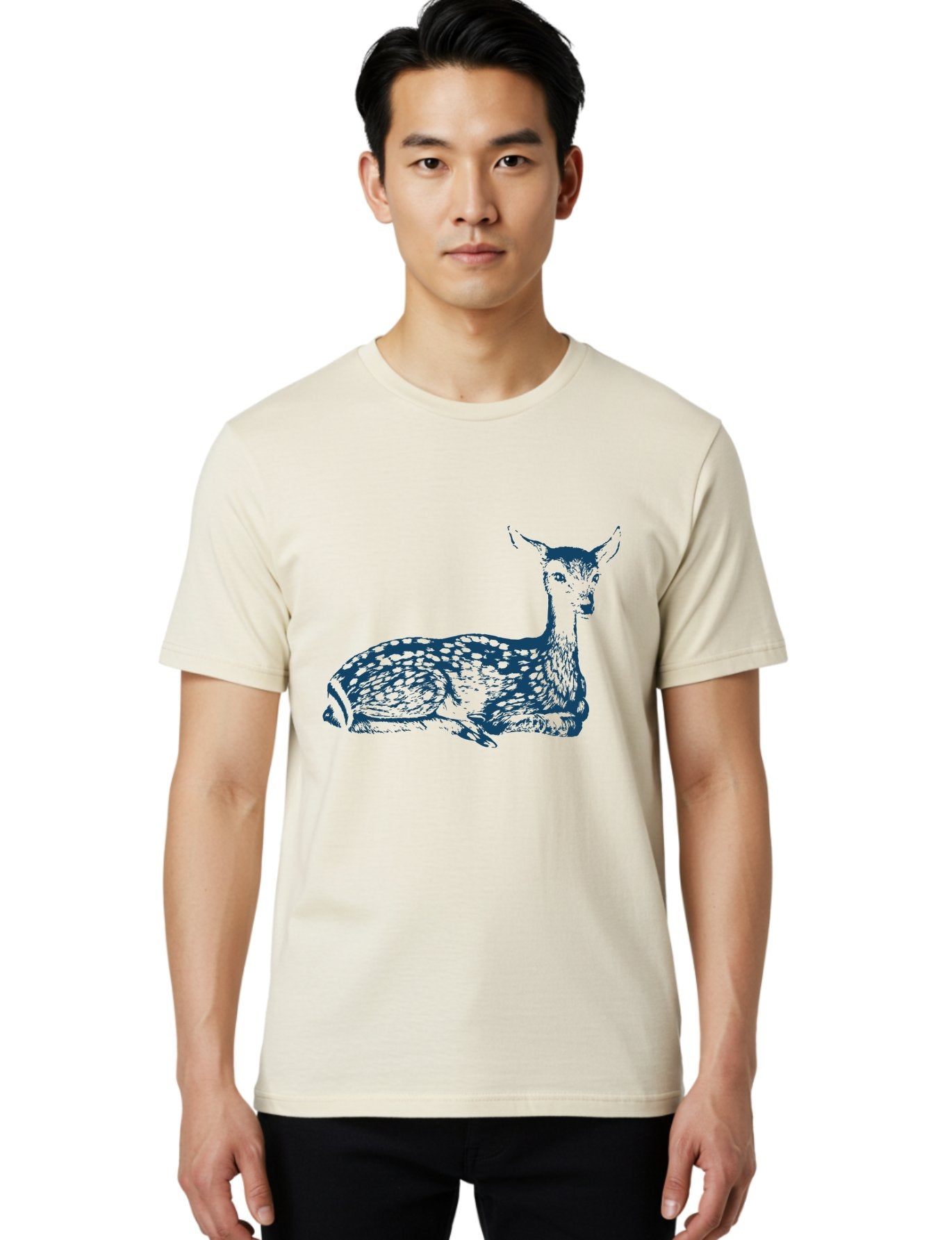 Vintage Bambi Sketch Men'S Graphic Tee, 100% Cotton, Comfortable Casual Summer Wear, Machine Washable, Deer Resting, Spotted Fur, Wildlife Art, Serene Animal, Natural Habitat, Spotted Deer, Animal Illustration, Forest Creature, Aae783 25