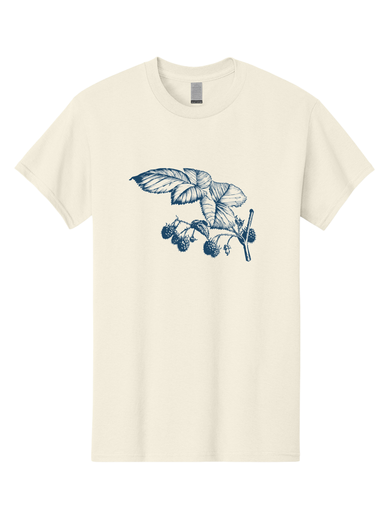 Vintage Berry Branch Men'S Graphic Tee, 100% Cotton, Comfortable Casual Summer Wear, Machine Washable, Blackberry Branch, Ripe Blackberries, Leaves And Fruit, Botanical Illustration, Detailed Drawing, Dark Blue Ink, Summer Harvest, Aae785