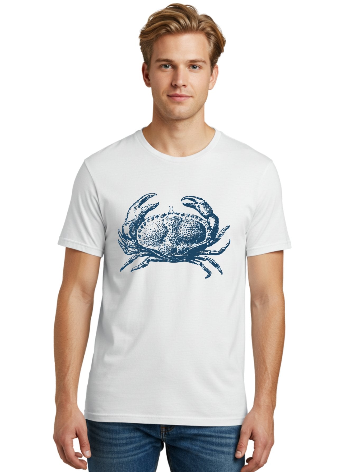 Vintage Coastal Crab Men'S Graphic Tee, 100% Cotton, Comfortable Casual Summer Wear, Machine Washable, Crab Graphic, Crustacean Illustration, Ocean Creature, Blue Crab, Sea Life, Pointillism Art, Detailed Drawing, Marine Animal Aae789 25