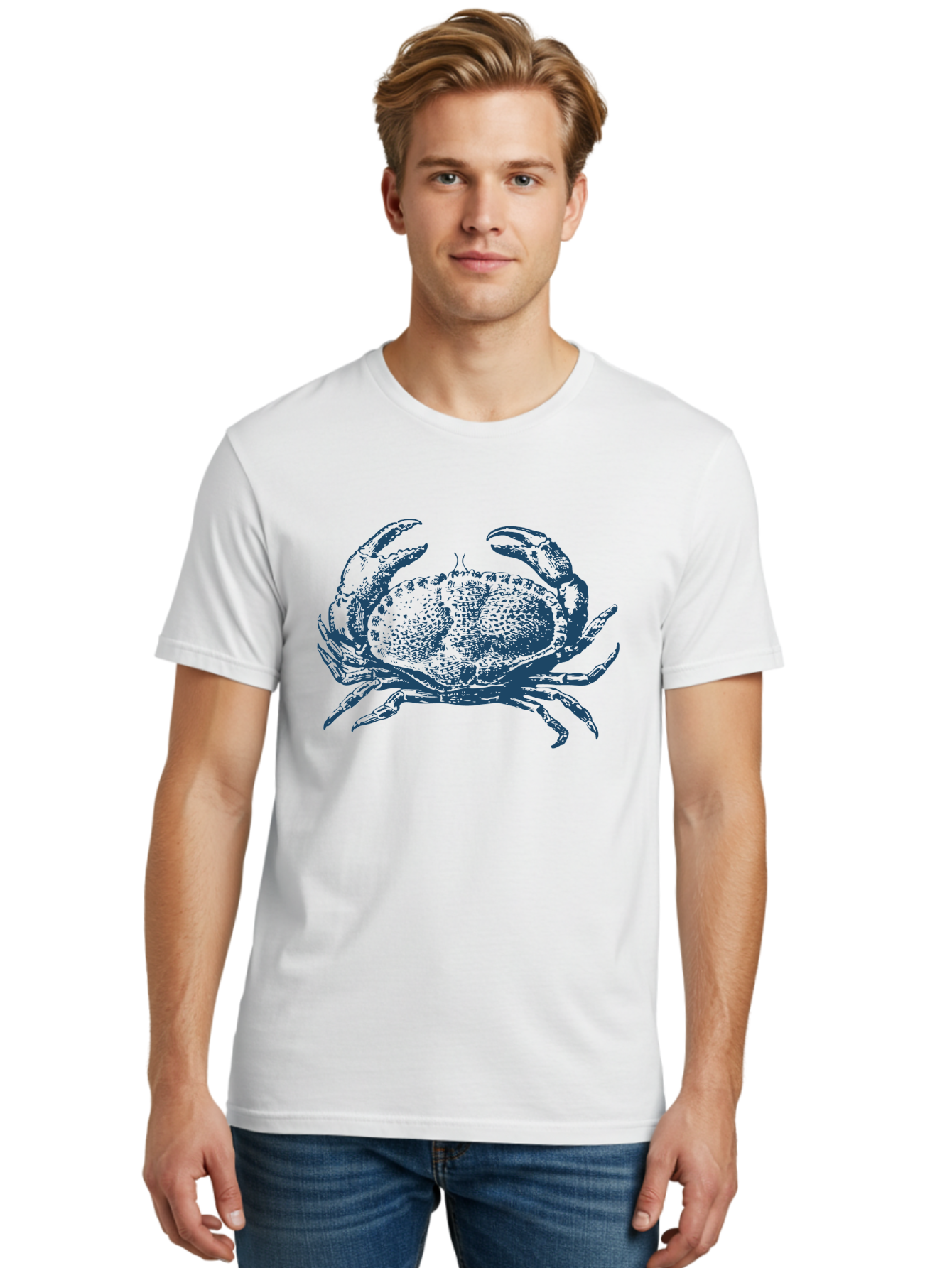Vintage Coastal Crab Men'S Graphic Tee, 100% Cotton, Comfortable Casual Summer Wear, Machine Washable, Crab Graphic, Crustacean Illustration, Ocean Creature, Blue Crab, Sea Life, Pointillism Art, Detailed Drawing, Marine Animal Aae789 20
