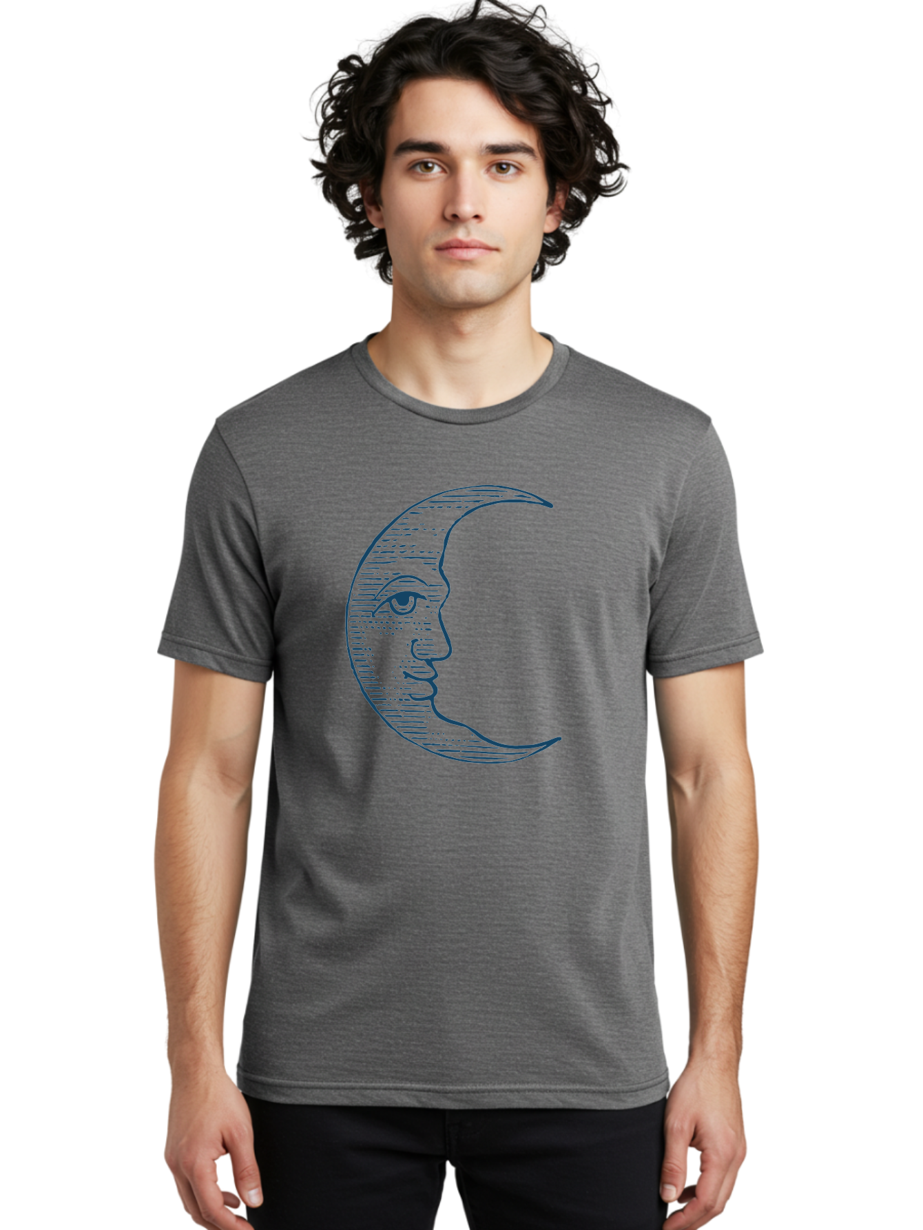 Vintage Crescent Moon Face Men'S Graphic Tee, 100% Cotton, Comfortable Casual Summer Wear, Machine Washable, Crescent Moon With Face, Lunar Symbol, Astrology, Moon Phase, Mysticism, Night Sky, Celestial Body, Moon Illustration, Mystical Art Aae791