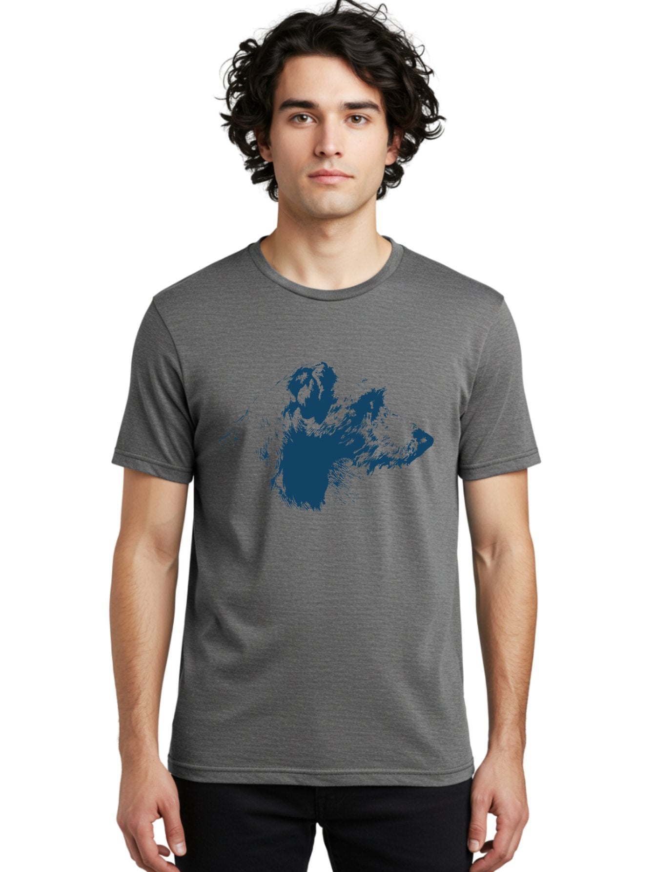 Vintage Dog Portrait Men'S Graphic Tee, 100% Cotton, Comfortable Casual Summer Wear, Machine Washable, Gorilla Graphic, Animal Silhouette, Abstract Art, Dark Blue Shape, Expressive Lines, Abstract Creature, Bold Design, Modern Illustration Aae793 25