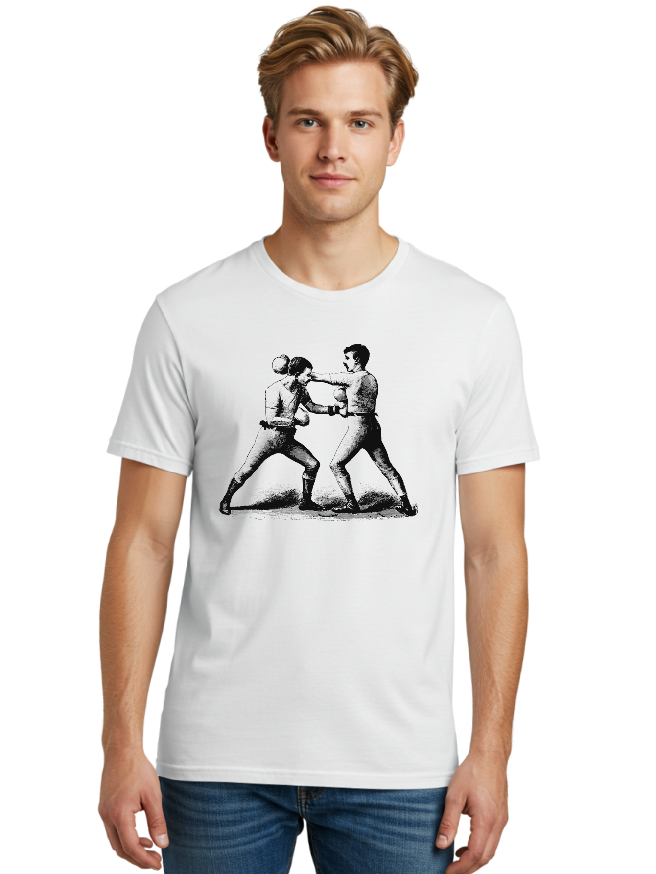 Vintage Fight Men'S Graphic Tee, 100% Cotton, Comfortable Casual Summer Wear, Machine Washable, Boxing Match, Sparring Boxers, Combat Sports, Martial Arts Training, Fighter Stance, Gloved Fists, Boxing Pose, Pugilism Aae795 6