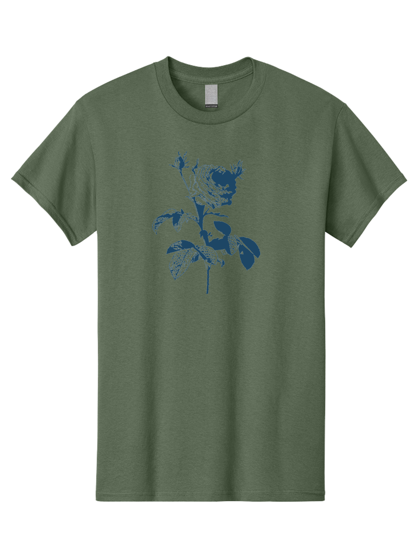 Vintage Garden Rose Men'S Graphic Tee, 100% Cotton, Comfortable Casual Summer Wear, Machine Washable, Rose With Leaves, Flower Illustration, Botanical Art, Dark Blue Rose, Floral Design, Leafy Stem, Nature-Inspired Graphics, Aae797 23