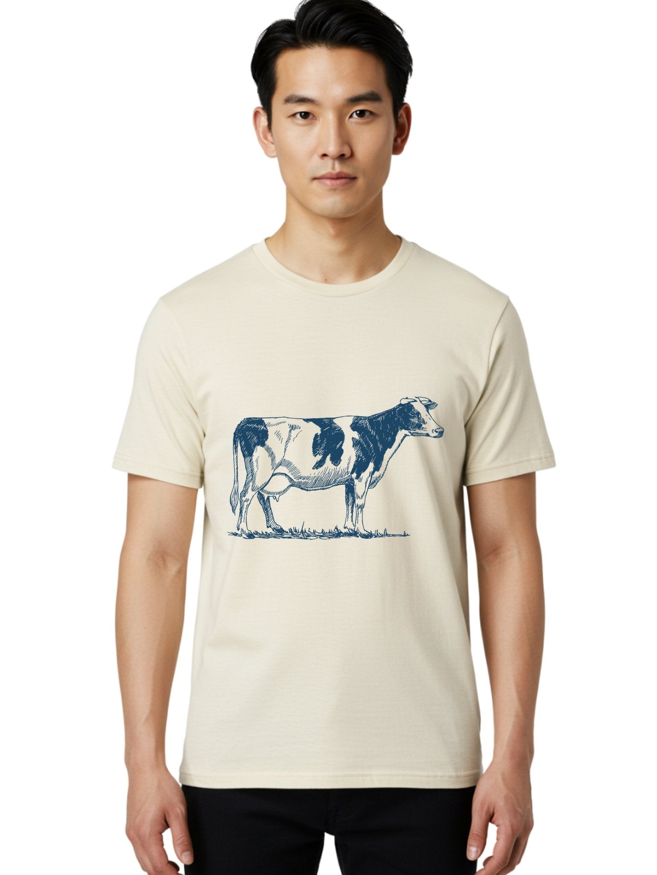 Cow Men'S Graphic Tee, 100% Cotton, Comfortable Casual Summer Wear, Machine Washable, Cow Standing, Rustic Farm Animal, Agricultural Scene, Grazing Livestock, Rural Landscape, Pasture Grass, Farm Life, Domesticated Animal Aae799 26