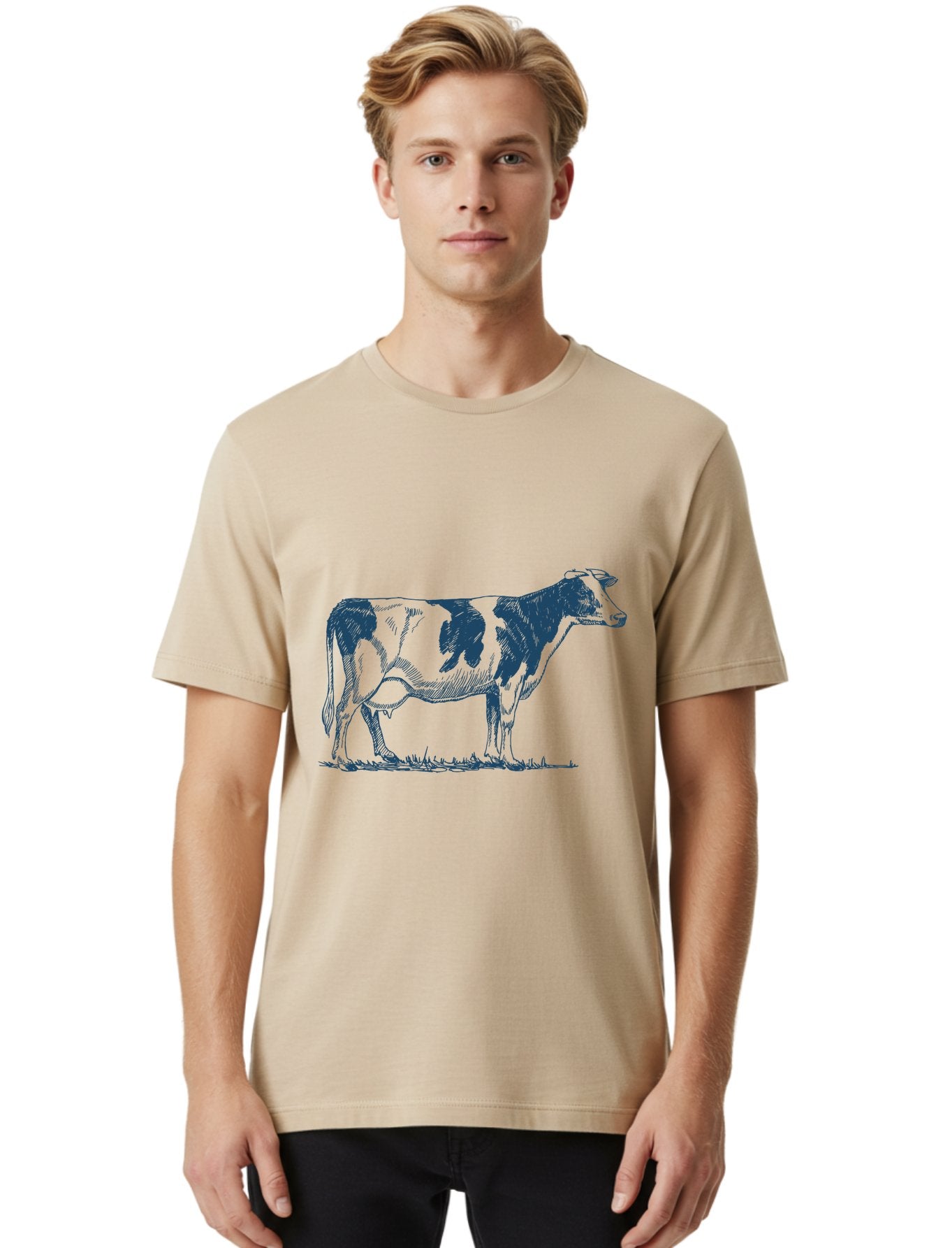 Cow Men'S Graphic Tee, 100% Cotton, Comfortable Casual Summer Wear, Machine Washable, Cow Standing, Rustic Farm Animal, Agricultural Scene, Grazing Livestock, Rural Landscape, Pasture Grass, Farm Life, Domesticated Animal Aae799 30