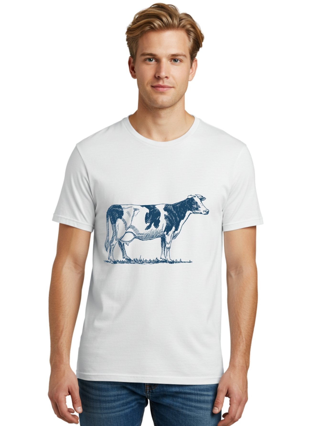 Cow Men'S Graphic Tee, 100% Cotton, Comfortable Casual Summer Wear, Machine Washable, Cow Standing, Rustic Farm Animal, Agricultural Scene, Grazing Livestock, Rural Landscape, Pasture Grass, Farm Life, Domesticated Animal Aae799 18