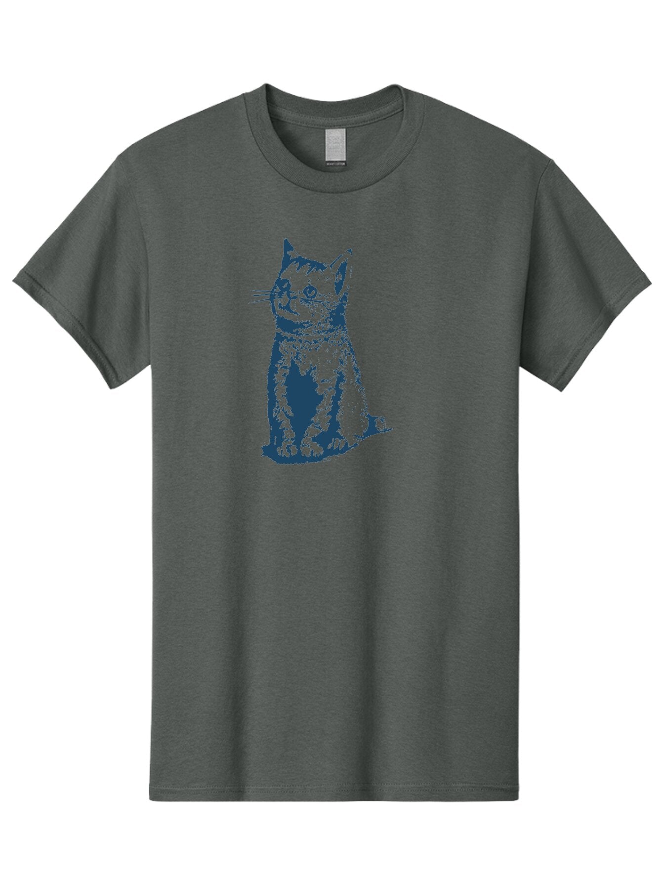 Vintage Sitting Cat Men'S Graphic Tee, 100% Cotton, Comfortable Casual Summer Wear, Machine Washable, Cat Illustration, Feline Artwork, Blue Cat On Green, Sitting Cat, Cat Portrait, Cat Graphics, Digital Cat Art, Cute Cat, Cat Design Aae810 8
