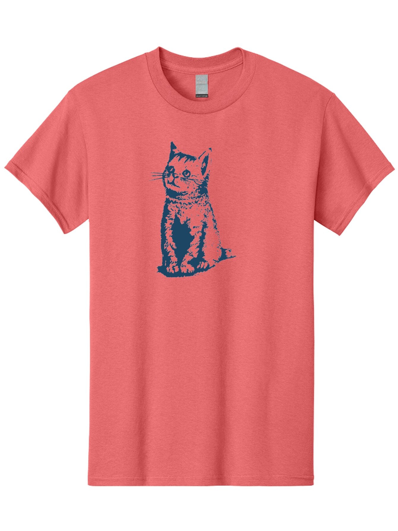 Vintage Sitting Cat Men'S Graphic Tee, 100% Cotton, Comfortable Casual Summer Wear, Machine Washable, Cat Illustration, Feline Artwork, Blue Cat On Green, Sitting Cat, Cat Portrait, Cat Graphics, Digital Cat Art, Cute Cat, Cat Design Aae810 14