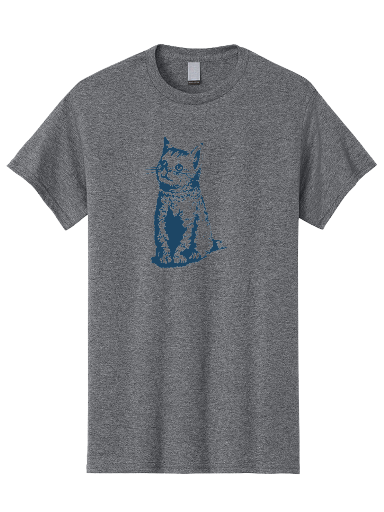 Vintage Sitting Cat Men'S Graphic Tee, 100% Cotton, Comfortable Casual Summer Wear, Machine Washable, Cat Illustration, Feline Artwork, Blue Cat On Green, Sitting Cat, Cat Portrait, Cat Graphics, Digital Cat Art, Cute Cat, Cat Design Aae810
