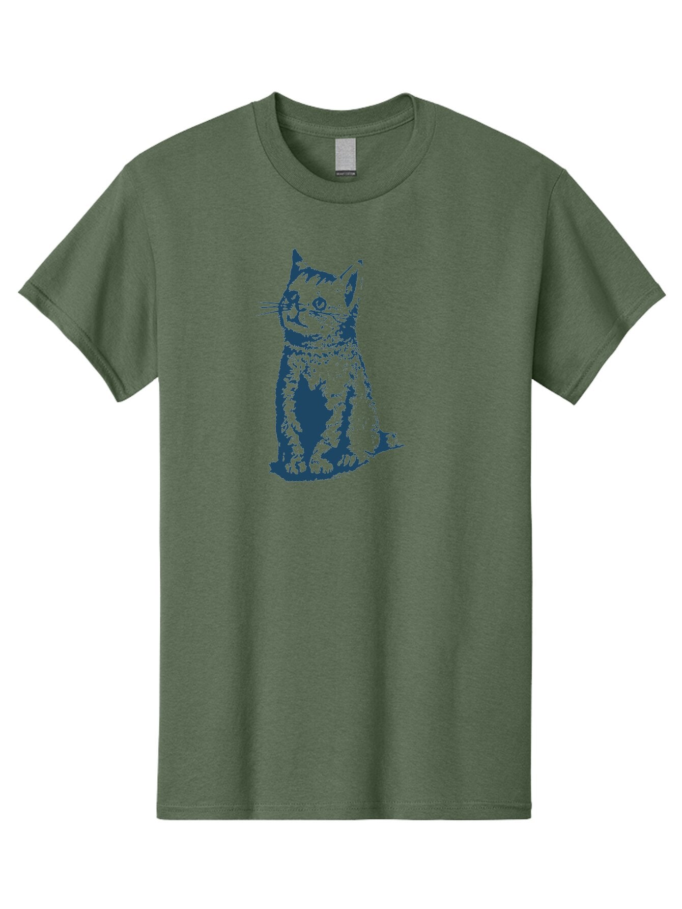 Vintage Sitting Cat Men'S Graphic Tee, 100% Cotton, Comfortable Casual Summer Wear, Machine Washable, Cat Illustration, Feline Artwork, Blue Cat On Green, Sitting Cat, Cat Portrait, Cat Graphics, Digital Cat Art, Cute Cat, Cat Design Aae810 13
