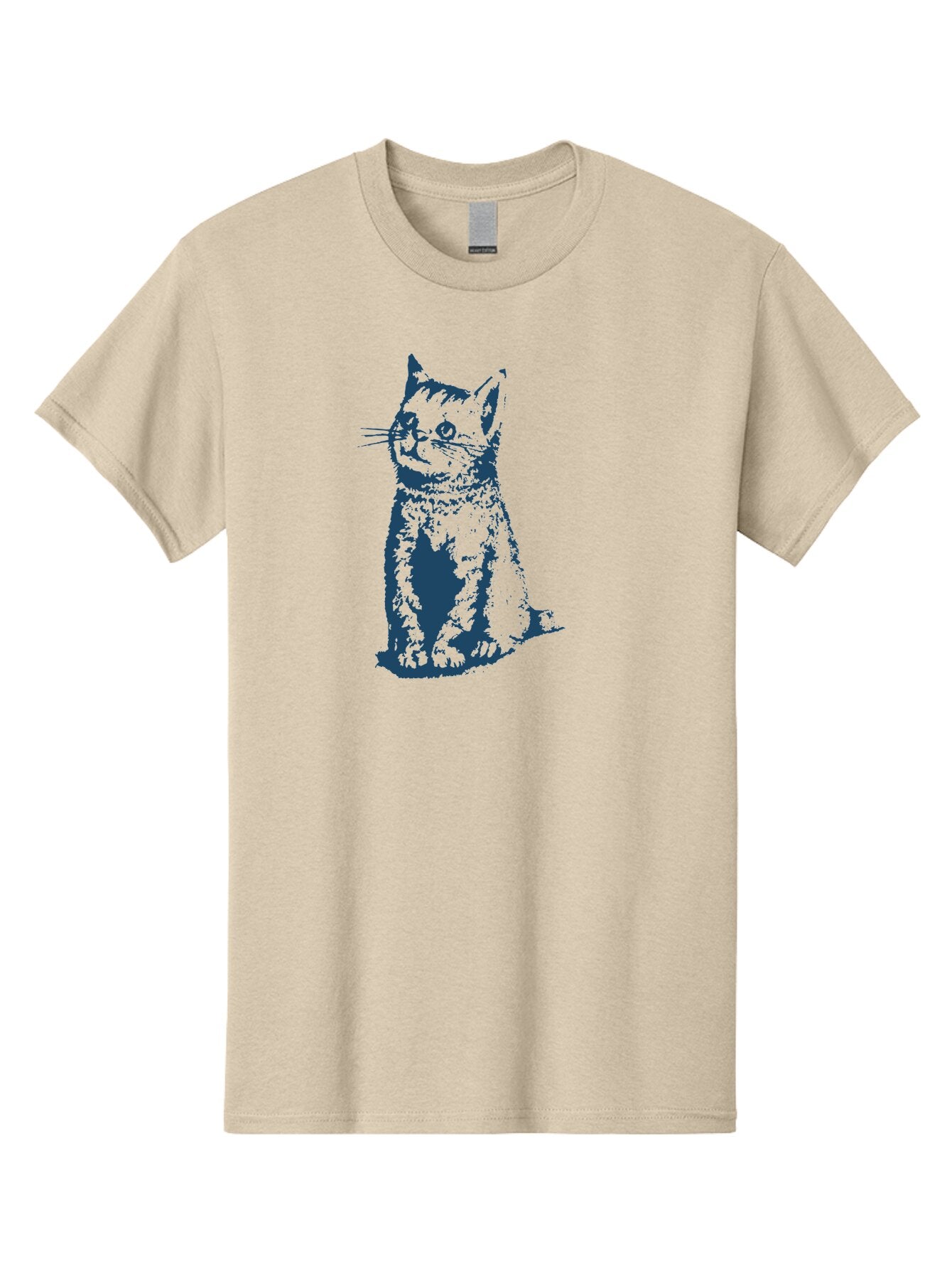 Vintage Sitting Cat Men'S Graphic Tee, 100% Cotton, Comfortable Casual Summer Wear, Machine Washable, Cat Illustration, Feline Artwork, Blue Cat On Green, Sitting Cat, Cat Portrait, Cat Graphics, Digital Cat Art, Cute Cat, Cat Design Aae810 10