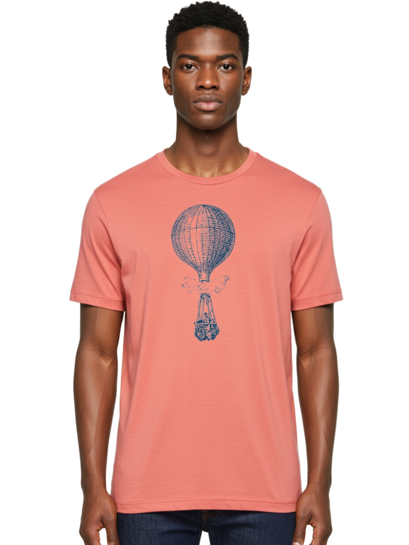 Vintage Smoke Balloon 2 Men'S Graphic Tee, 100% Cotton, Comfortable Casual Summer Wear, Machine Washable, Vintage Hot Air Balloon, Historical Aviation, Antique Flying Machine, Sketch Art, Blue Illustration, Hot Air Balloon Travel, Aae812 28