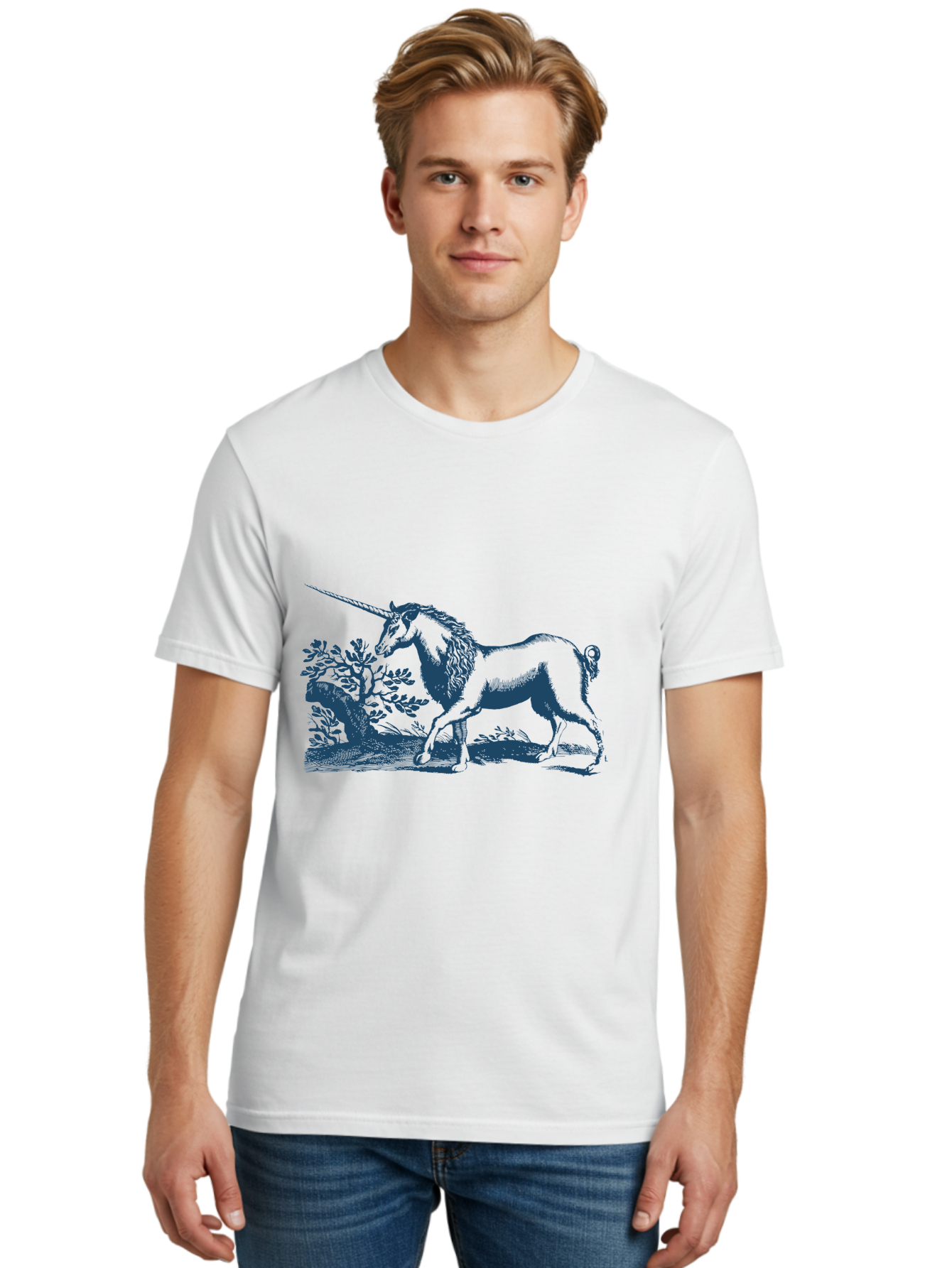 Wandering Unicorn Spirit Men'S Graphic Tee, 100% Cotton, Comfortable Casual Summer Wear, Machine Washable, Unicorn, Mythical Creature, Fantasy Art, Majestic Horse, Single Horn, Folklore, Mystical Being, Legendary Creature, Whimsical Design Aae820 20