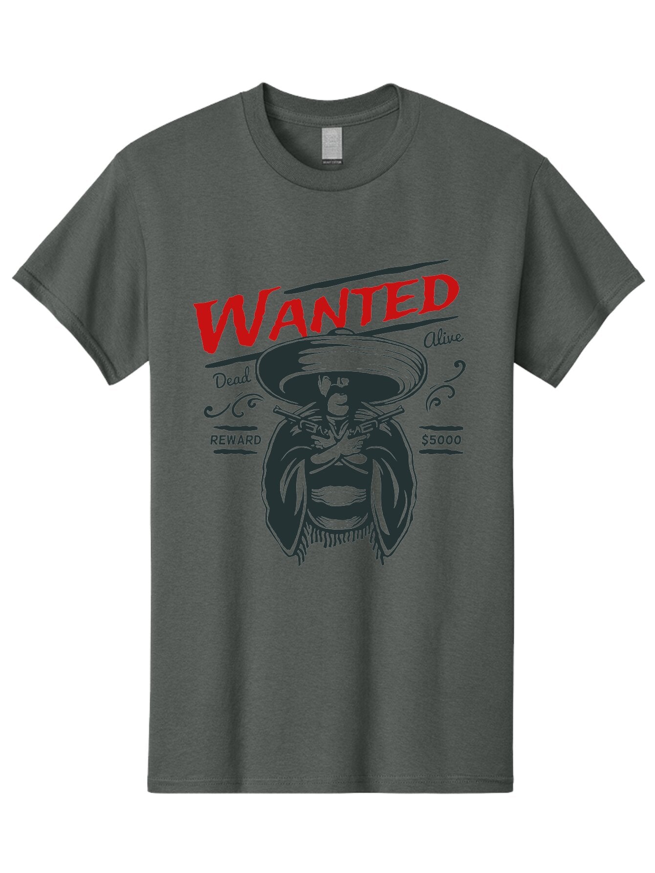 Wanted Men'S Graphic Tee, 100% Cotton, Comfortable Casual Summer Wear, Machine Washable, Wanted Poster, Mexican Bandit, Outlaw Illustration, Armed Fugitive, Vintage Wanted Sign, $5000 Reward, Dead Or Alive, Classic Western Art, Bold Graphics, Aae821 9