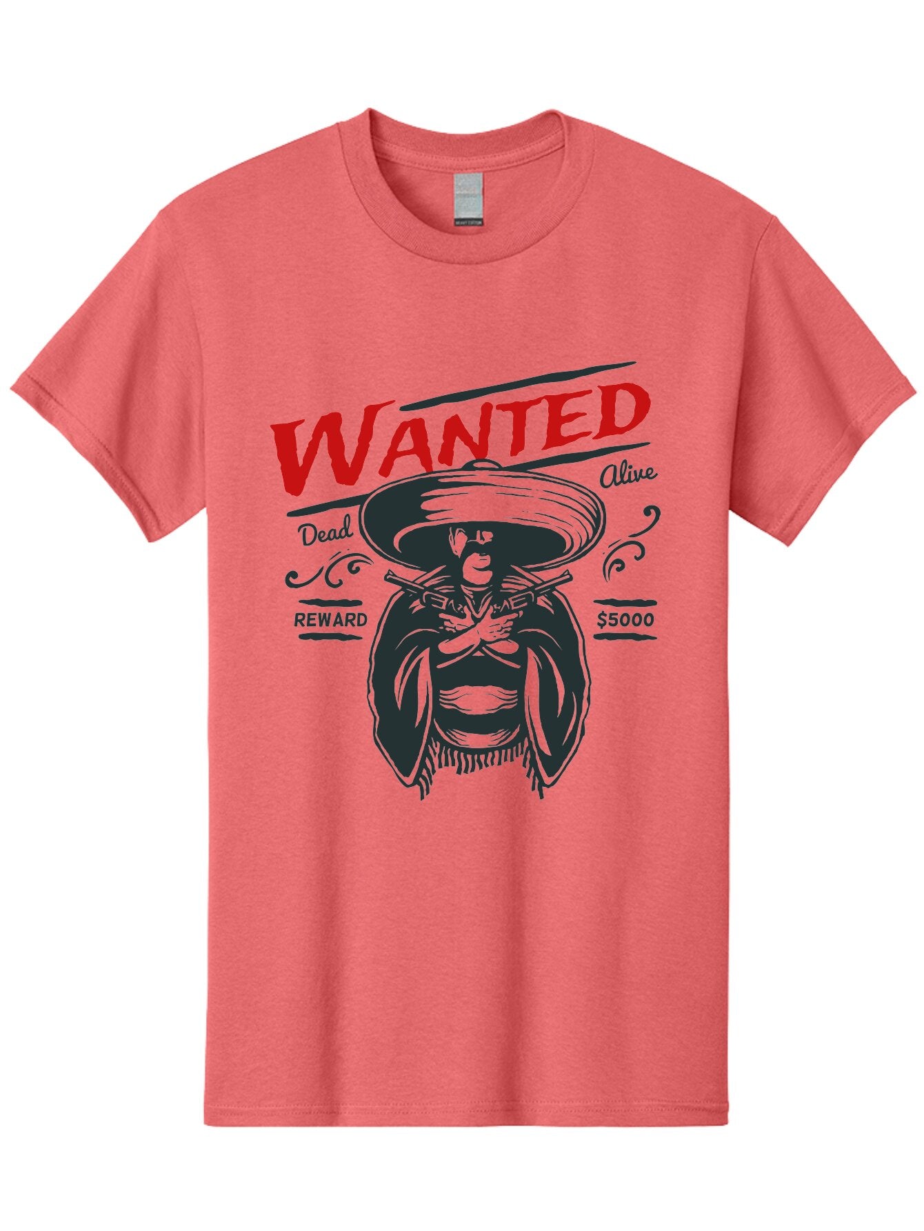 Wanted Men'S Graphic Tee, 100% Cotton, Comfortable Casual Summer Wear, Machine Washable, Wanted Poster, Mexican Bandit, Outlaw Illustration, Armed Fugitive, Vintage Wanted Sign, $5000 Reward, Dead Or Alive, Classic Western Art, Bold Graphics, Aae821 3