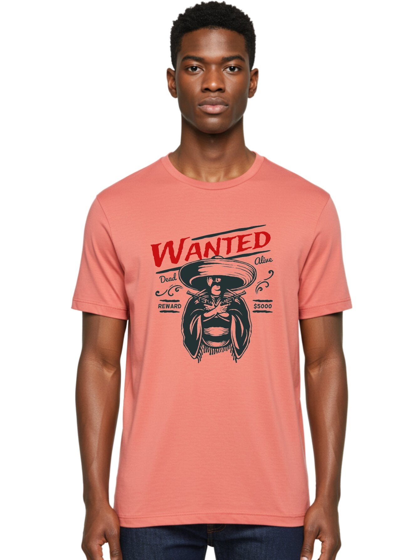Wanted Men'S Graphic Tee, 100% Cotton, Comfortable Casual Summer Wear, Machine Washable, Wanted Poster, Mexican Bandit, Outlaw Illustration, Armed Fugitive, Vintage Wanted Sign, $5000 Reward, Dead Or Alive, Classic Western Art, Bold Graphics, Aae821 22