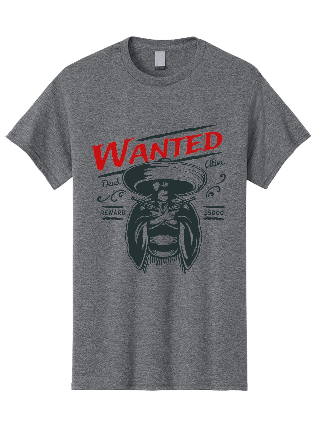 Wanted Men'S Graphic Tee, 100% Cotton, Comfortable Casual Summer Wear, Machine Washable, Wanted Poster, Mexican Bandit, Outlaw Illustration, Armed Fugitive, Vintage Wanted Sign, $5000 Reward, Dead Or Alive, Classic Western Art, Bold Graphics, Aae821 11