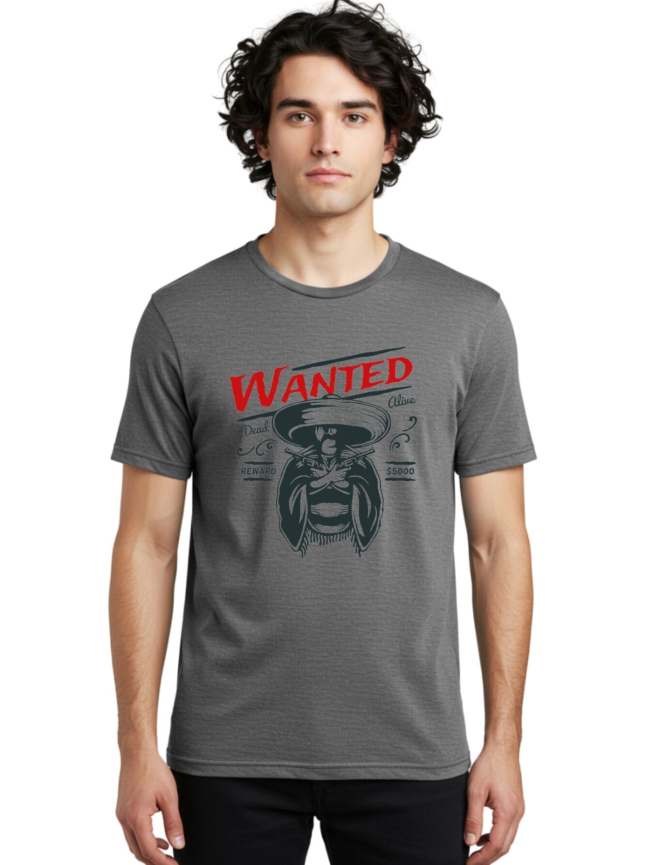 Wanted Men'S Graphic Tee, 100% Cotton, Comfortable Casual Summer Wear, Machine Washable, Wanted Poster, Mexican Bandit, Outlaw Illustration, Armed Fugitive, Vintage Wanted Sign, $5000 Reward, Dead Or Alive, Classic Western Art, Bold Graphics, Aae821 27