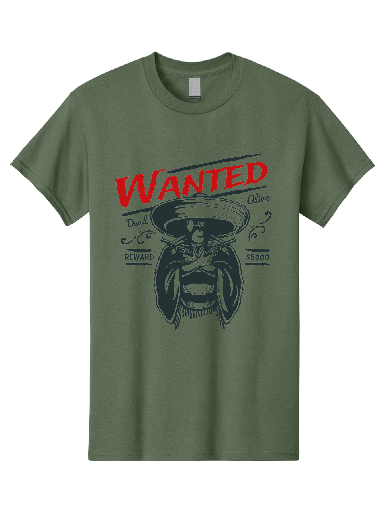 Wanted Men'S Graphic Tee, 100% Cotton, Comfortable Casual Summer Wear, Machine Washable, Wanted Poster, Mexican Bandit, Outlaw Illustration, Armed Fugitive, Vintage Wanted Sign, $5000 Reward, Dead Or Alive, Classic Western Art, Bold Graphics, Aae821