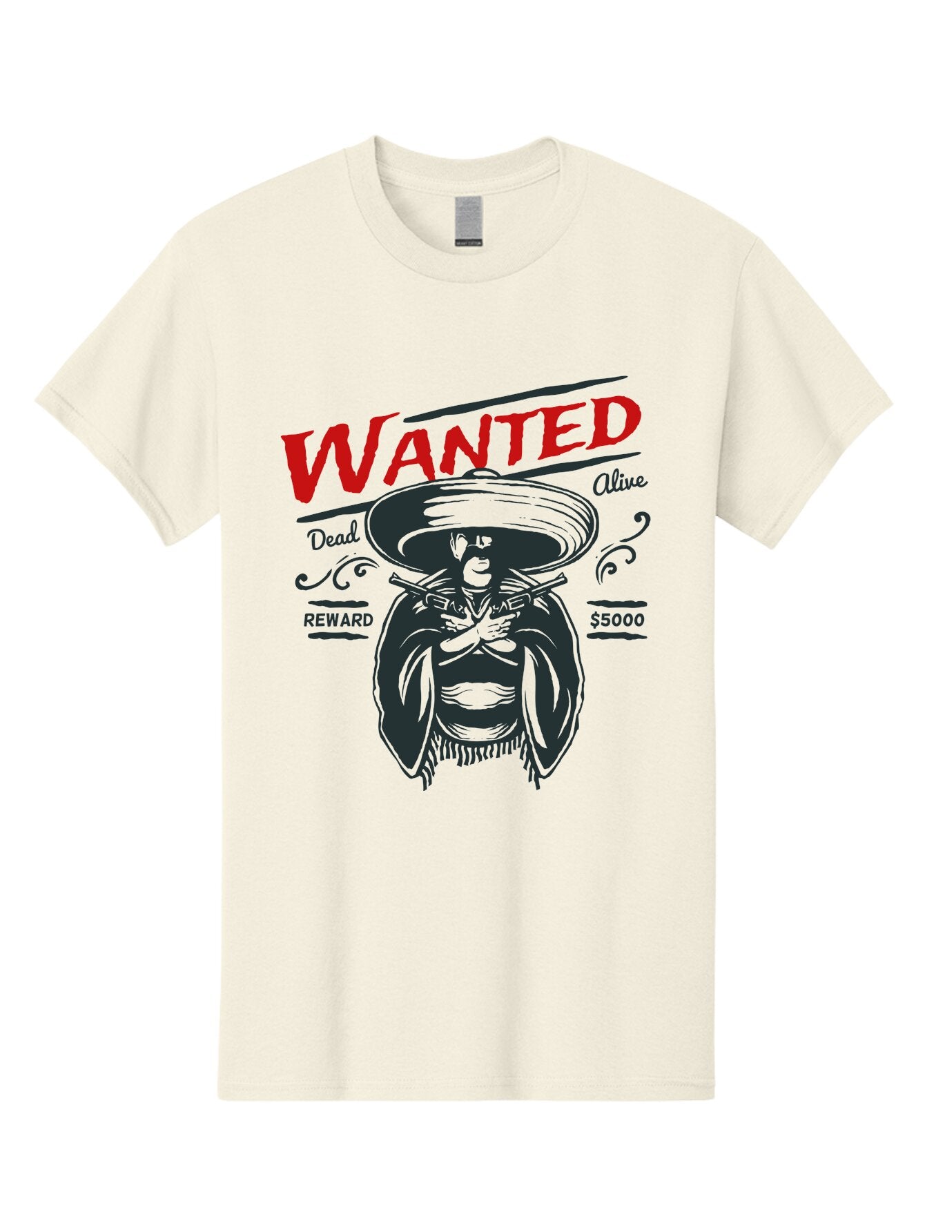 Wanted Men'S Graphic Tee, 100% Cotton, Comfortable Casual Summer Wear, Machine Washable, Wanted Poster, Mexican Bandit, Outlaw Illustration, Armed Fugitive, Vintage Wanted Sign, $5000 Reward, Dead Or Alive, Classic Western Art, Bold Graphics, Aae821 12