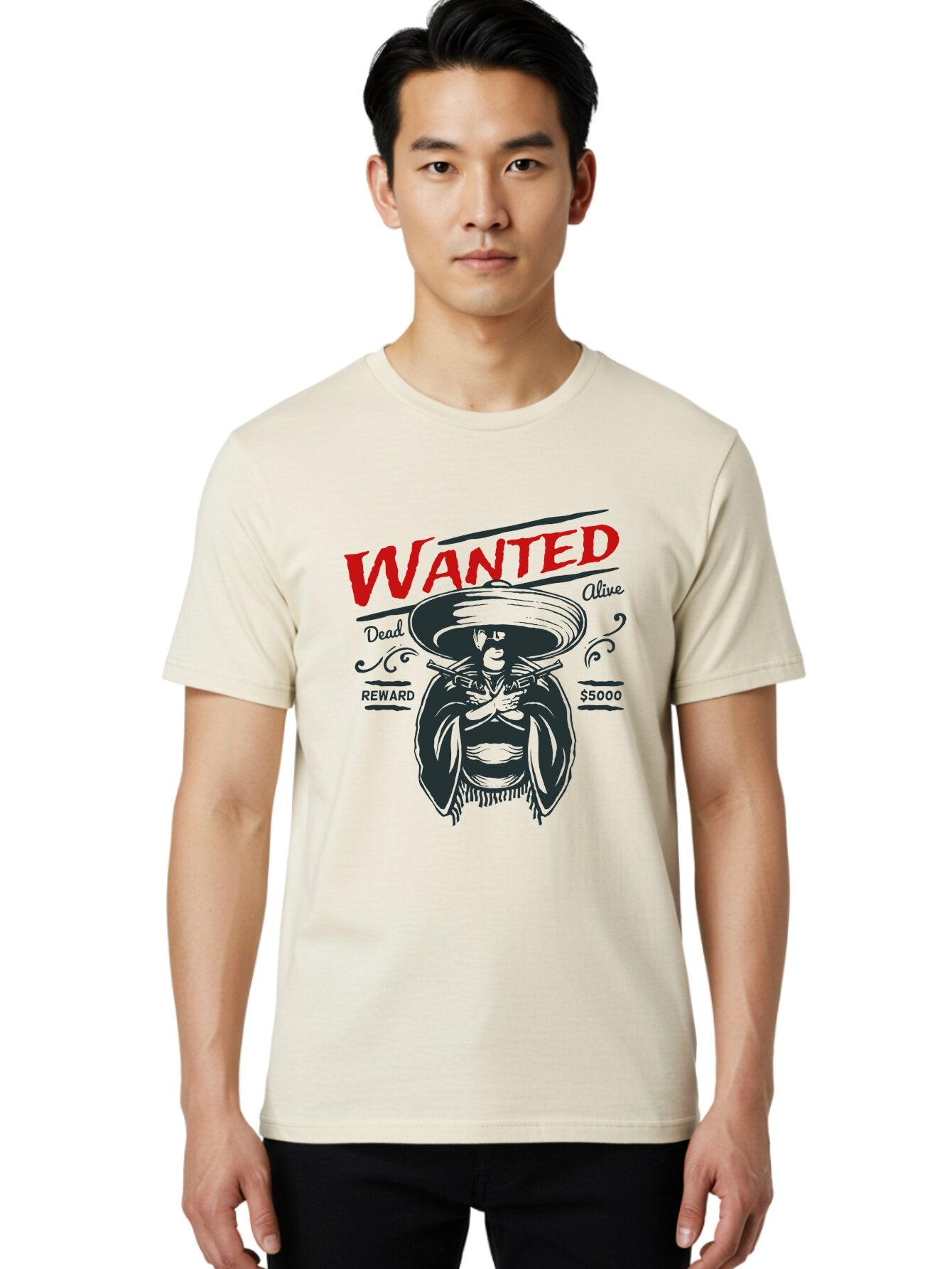 Wanted Men'S Graphic Tee, 100% Cotton, Comfortable Casual Summer Wear, Machine Washable, Wanted Poster, Mexican Bandit, Outlaw Illustration, Armed Fugitive, Vintage Wanted Sign, $5000 Reward, Dead Or Alive, Classic Western Art, Bold Graphics, Aae821 28