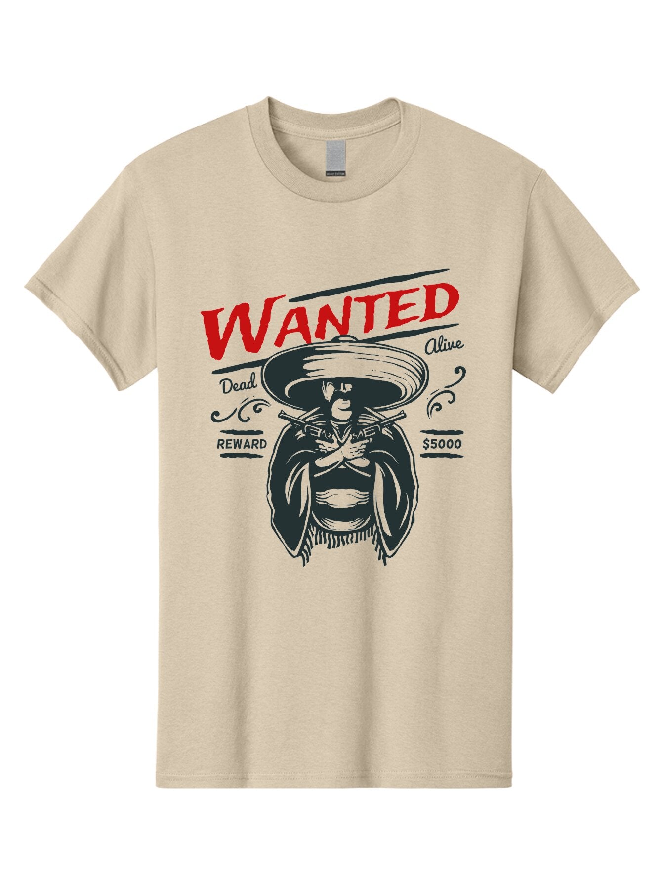 Wanted Men'S Graphic Tee, 100% Cotton, Comfortable Casual Summer Wear, Machine Washable, Wanted Poster, Mexican Bandit, Outlaw Illustration, Armed Fugitive, Vintage Wanted Sign, $5000 Reward, Dead Or Alive, Classic Western Art, Bold Graphics, Aae821 13