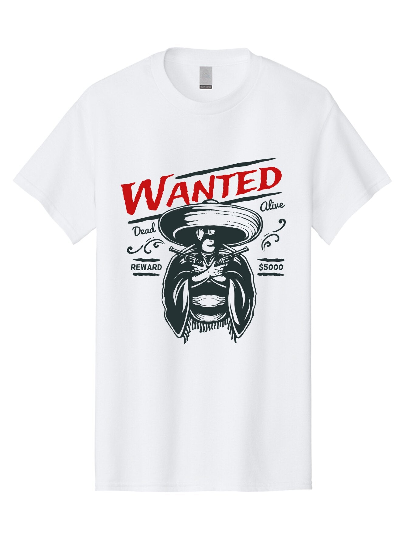 Wanted Men'S Graphic Tee, 100% Cotton, Comfortable Casual Summer Wear, Machine Washable, Wanted Poster, Mexican Bandit, Outlaw Illustration, Armed Fugitive, Vintage Wanted Sign, $5000 Reward, Dead Or Alive, Classic Western Art, Bold Graphics, Aae821