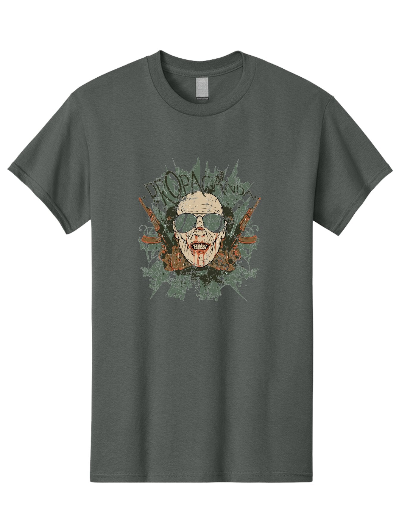 Warhead Propaganda Men'S Graphic Tee, 100% Cotton, Comfortable Casual Summer Wear, Machine Washable, Zombie With Sunglasses, Bloody Face, Propaganda Art, Street Art Style, Punk Rock Aesthetic, Zombie Apocalypse, Dark Humor, Graphic Design, Aae822 15