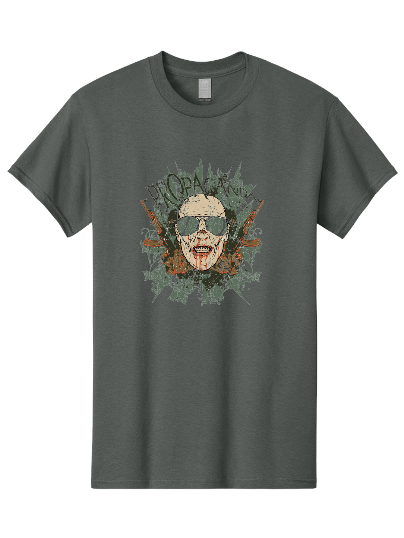 Warhead Propaganda Men'S Graphic Tee, 100% Cotton, Comfortable Casual Summer Wear, Machine Washable, Zombie With Sunglasses, Bloody Face, Propaganda Art, Street Art Style, Punk Rock Aesthetic, Zombie Apocalypse, Dark Humor, Graphic Design, Aae822