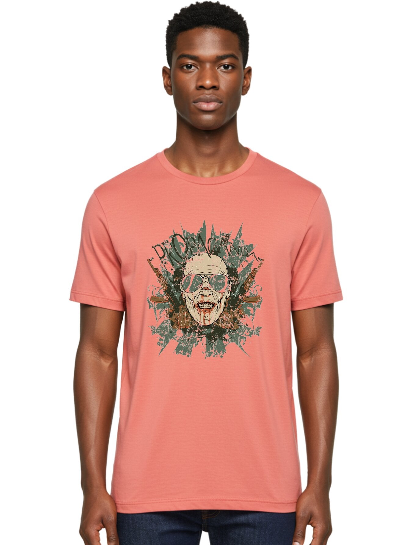 Warhead Propaganda Men'S Graphic Tee, 100% Cotton, Comfortable Casual Summer Wear, Machine Washable, Zombie With Sunglasses, Bloody Face, Propaganda Art, Street Art Style, Punk Rock Aesthetic, Zombie Apocalypse, Dark Humor, Graphic Design, Aae822 23