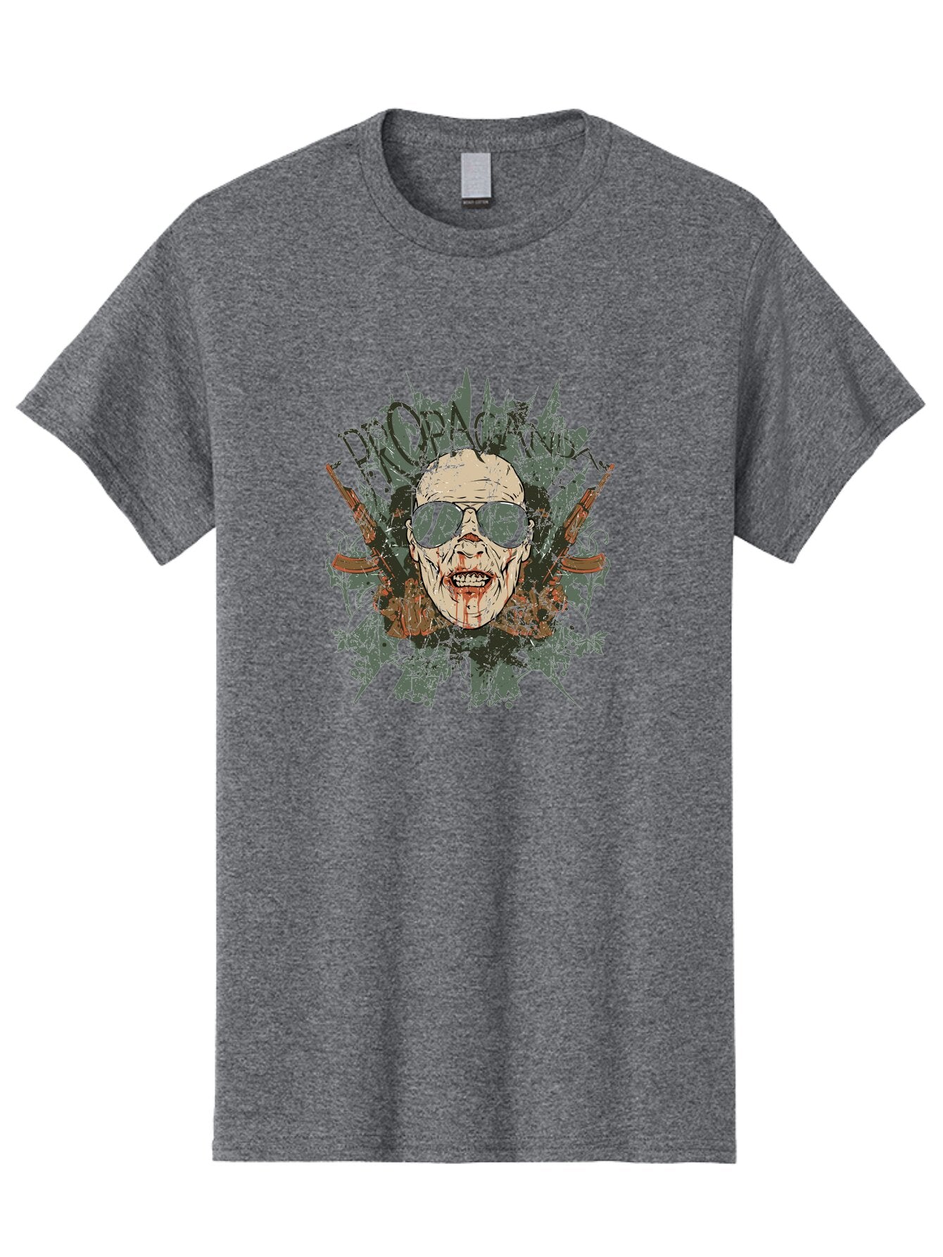 Warhead Propaganda Men'S Graphic Tee, 100% Cotton, Comfortable Casual Summer Wear, Machine Washable, Zombie With Sunglasses, Bloody Face, Propaganda Art, Street Art Style, Punk Rock Aesthetic, Zombie Apocalypse, Dark Humor, Graphic Design, Aae822