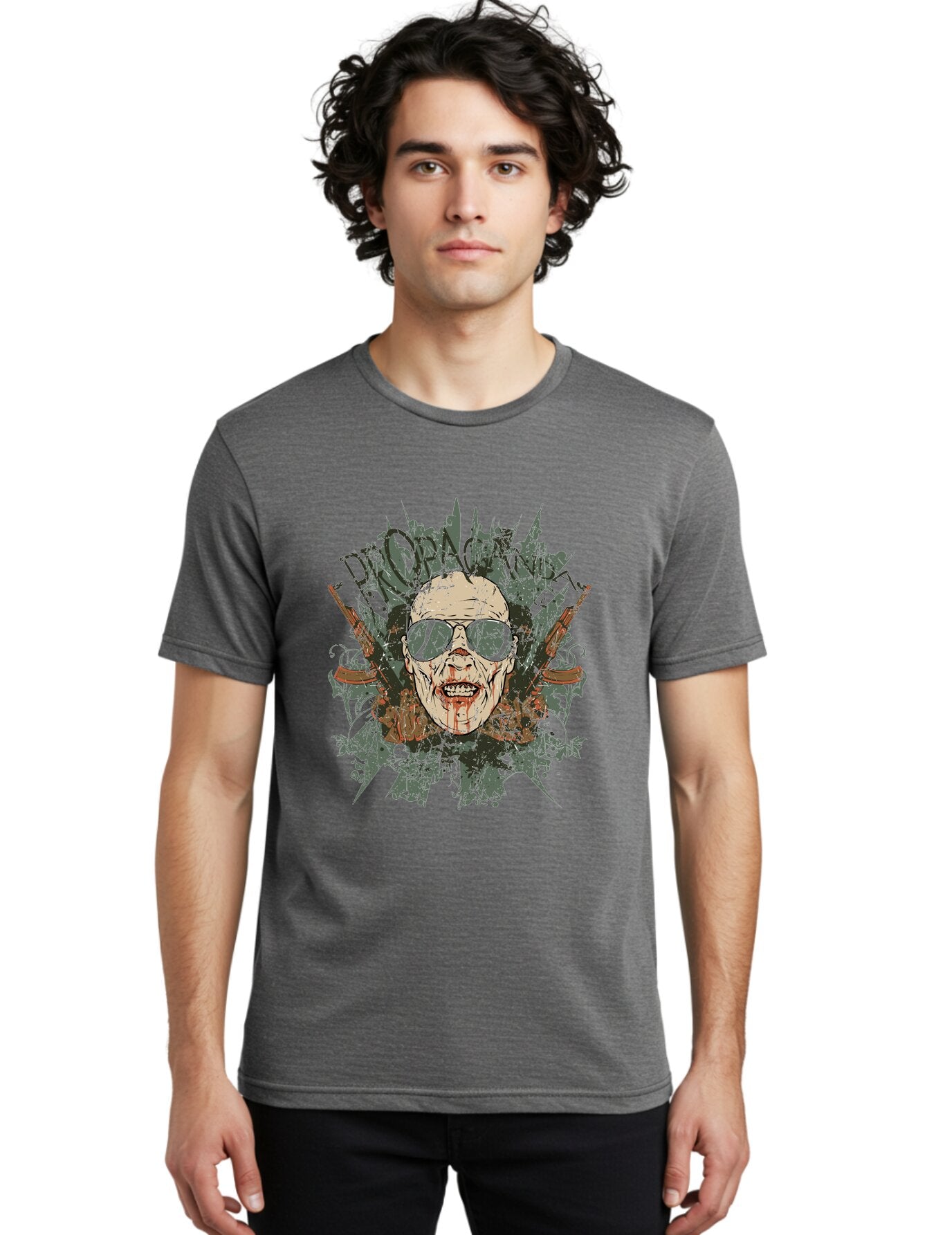 Warhead Propaganda Men'S Graphic Tee, 100% Cotton, Comfortable Casual Summer Wear, Machine Washable, Zombie With Sunglasses, Bloody Face, Propaganda Art, Street Art Style, Punk Rock Aesthetic, Zombie Apocalypse, Dark Humor, Graphic Design, Aae822 21