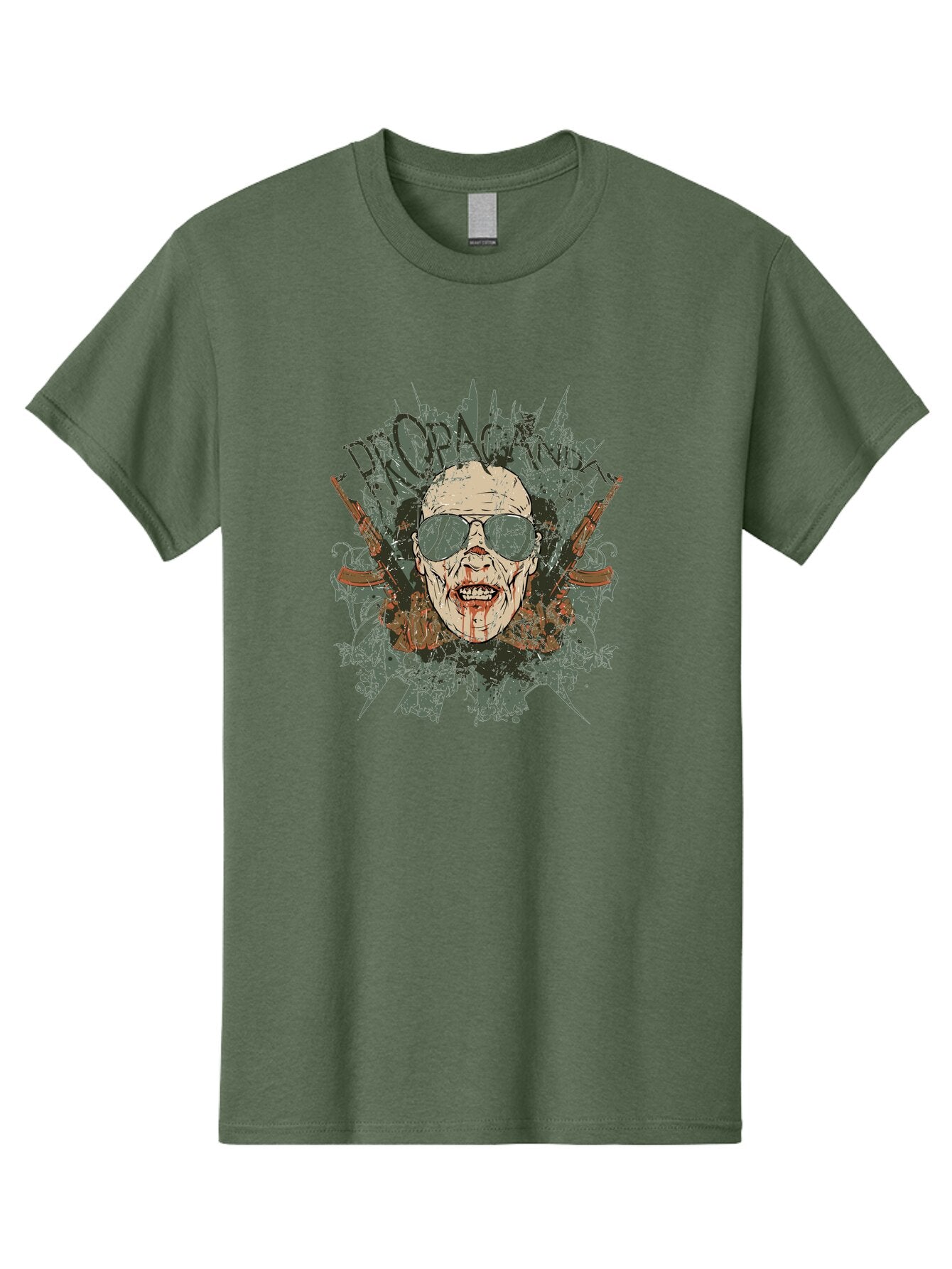 Warhead Propaganda Men'S Graphic Tee, 100% Cotton, Comfortable Casual Summer Wear, Machine Washable, Zombie With Sunglasses, Bloody Face, Propaganda Art, Street Art Style, Punk Rock Aesthetic, Zombie Apocalypse, Dark Humor, Graphic Design, Aae822 7