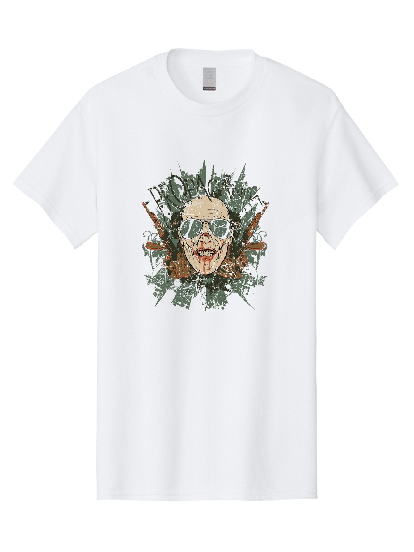 Warhead Propaganda Men'S Graphic Tee, 100% Cotton, Comfortable Casual Summer Wear, Machine Washable, Zombie With Sunglasses, Bloody Face, Propaganda Art, Street Art Style, Punk Rock Aesthetic, Zombie Apocalypse, Dark Humor, Graphic Design, Aae822