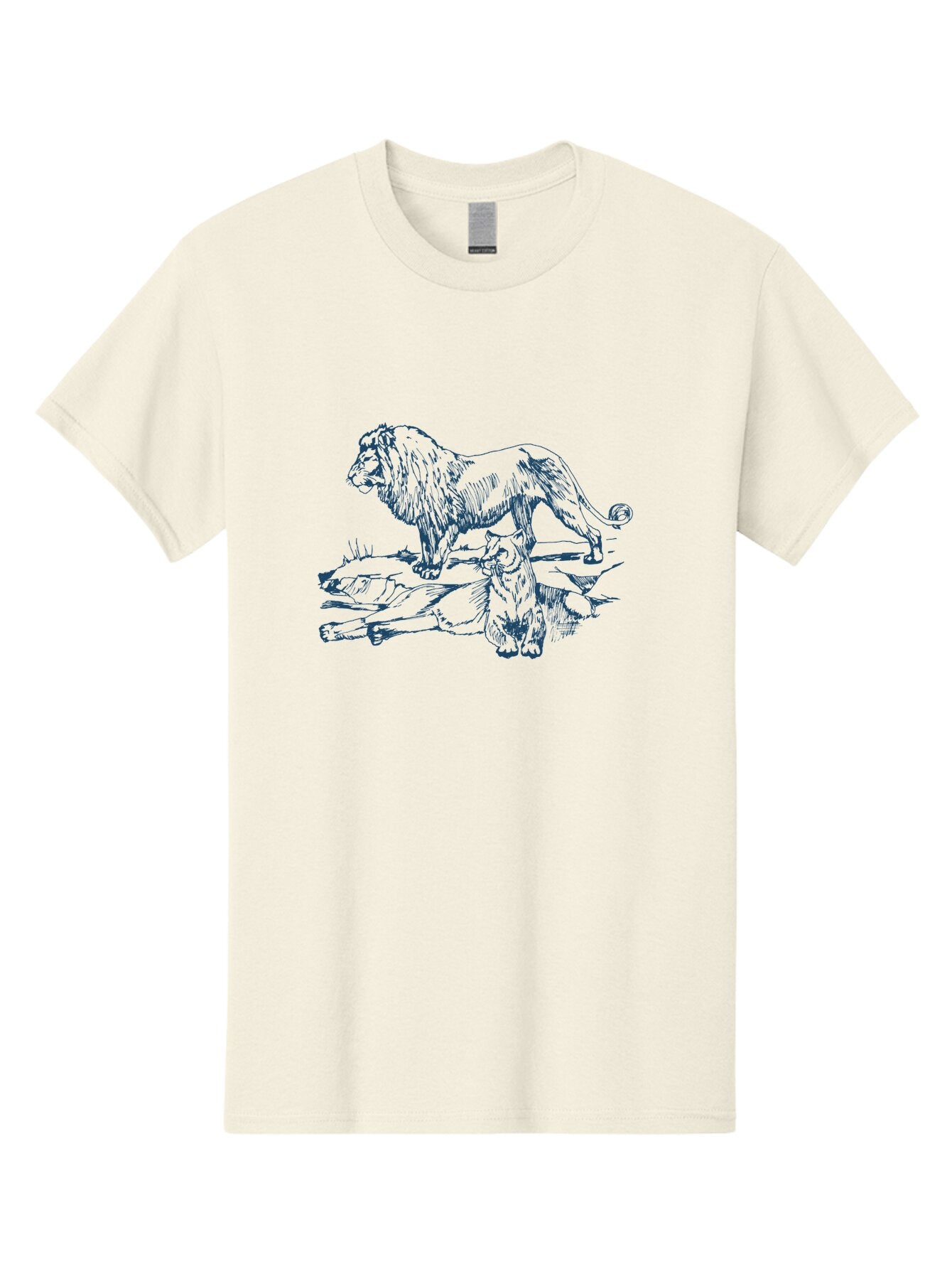 Watchful Kingship Men'S Graphic Tee, 100% Cotton, Comfortable Casual Summer Wear, Machine Washable, Lion And Lioness, Wildlife, Wild Animals, Savannah Scene, Fierce Predators, Majestic Mane, Animal Kingdom, Predator Illustration, Wildlife Art, Aae824 3