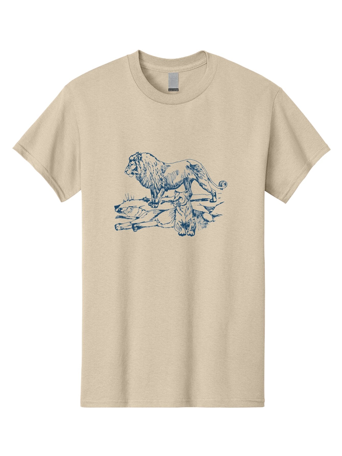 Watchful Kingship Men'S Graphic Tee, 100% Cotton, Comfortable Casual Summer Wear, Machine Washable, Lion And Lioness, Wildlife, Wild Animals, Savannah Scene, Fierce Predators, Majestic Mane, Animal Kingdom, Predator Illustration, Wildlife Art, Aae824 8