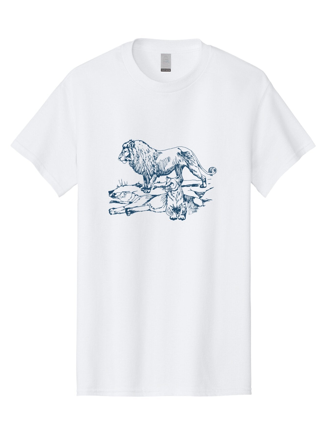 Watchful Kingship Men'S Graphic Tee, 100% Cotton, Comfortable Casual Summer Wear, Machine Washable, Lion And Lioness, Wildlife, Wild Animals, Savannah Scene, Fierce Predators, Majestic Mane, Animal Kingdom, Predator Illustration, Wildlife Art, Aae824 14