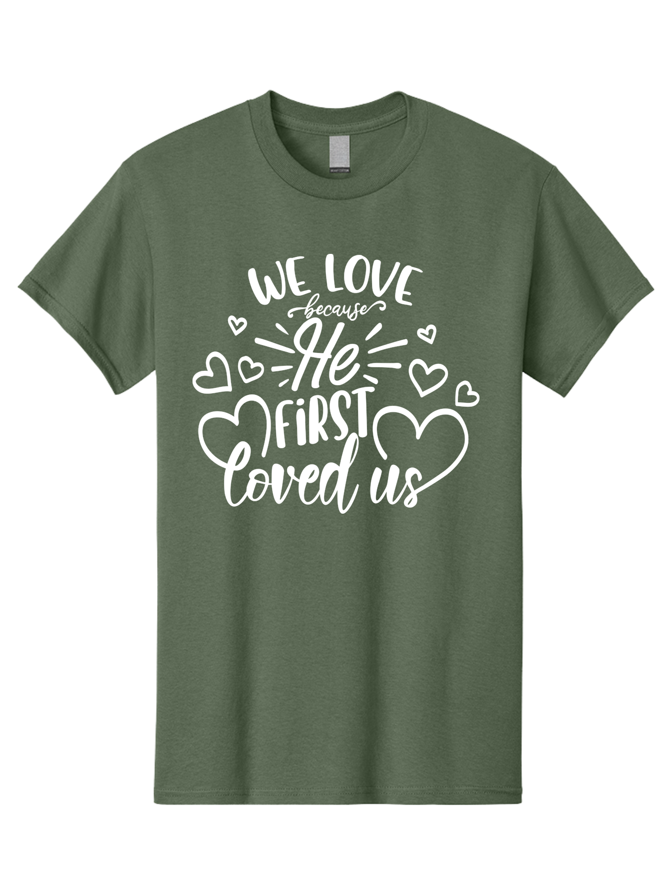 We Love Because He First Loved Us White Men'S Graphic Tee, 100% Cotton, Comfortable Casual Summer Wear, Machine Washable, Inspirational Quote, Christian Love, Heartwarming Message, Love Quotes, Faith-Based Art, Motivational Text, Aae825 7