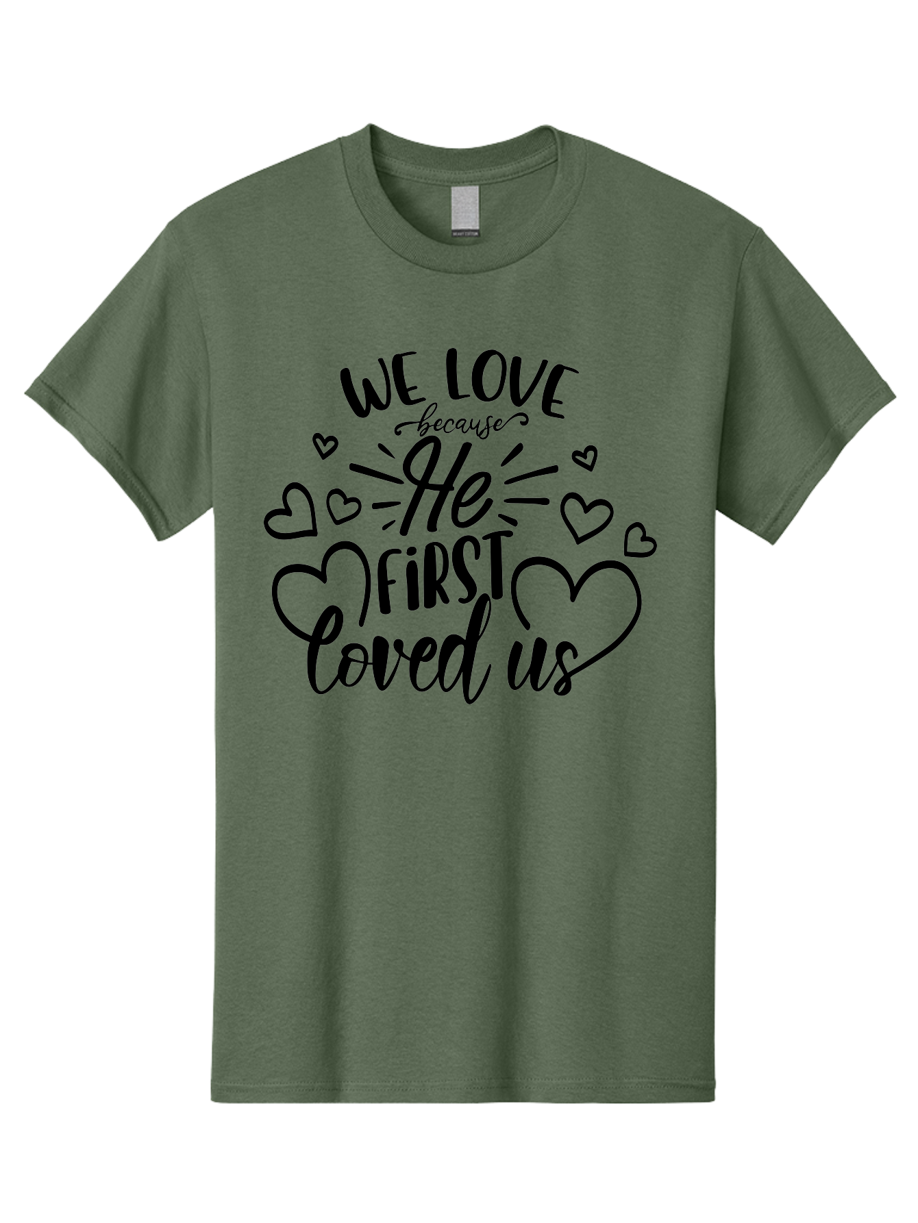We Love Because He First Loved Us Men'S Graphic Tee, 100% Cotton, Comfortable Casual Summer Wear, Machine Washable, Inspirational Quote, Christian Love, Heartwarming Message, Divine Love, Faith-Based Graphic, Love Quote, Bible Verse Art, Aae826 7