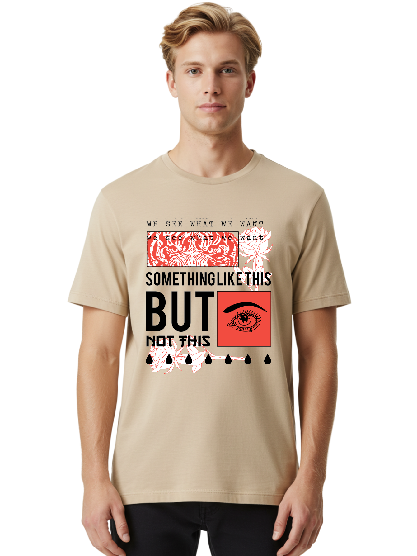 We See - Men Men'S Graphic Tee, 100% Cotton, Comfortable Casual Summer Wear, Machine Washable, Eye With Tears, Abstract Art, Surrealism, Thought-Provoking Quote, Bold Typography, Contrasting Colors, Eye-Catching Design, Striking Imagery, Aae827 10