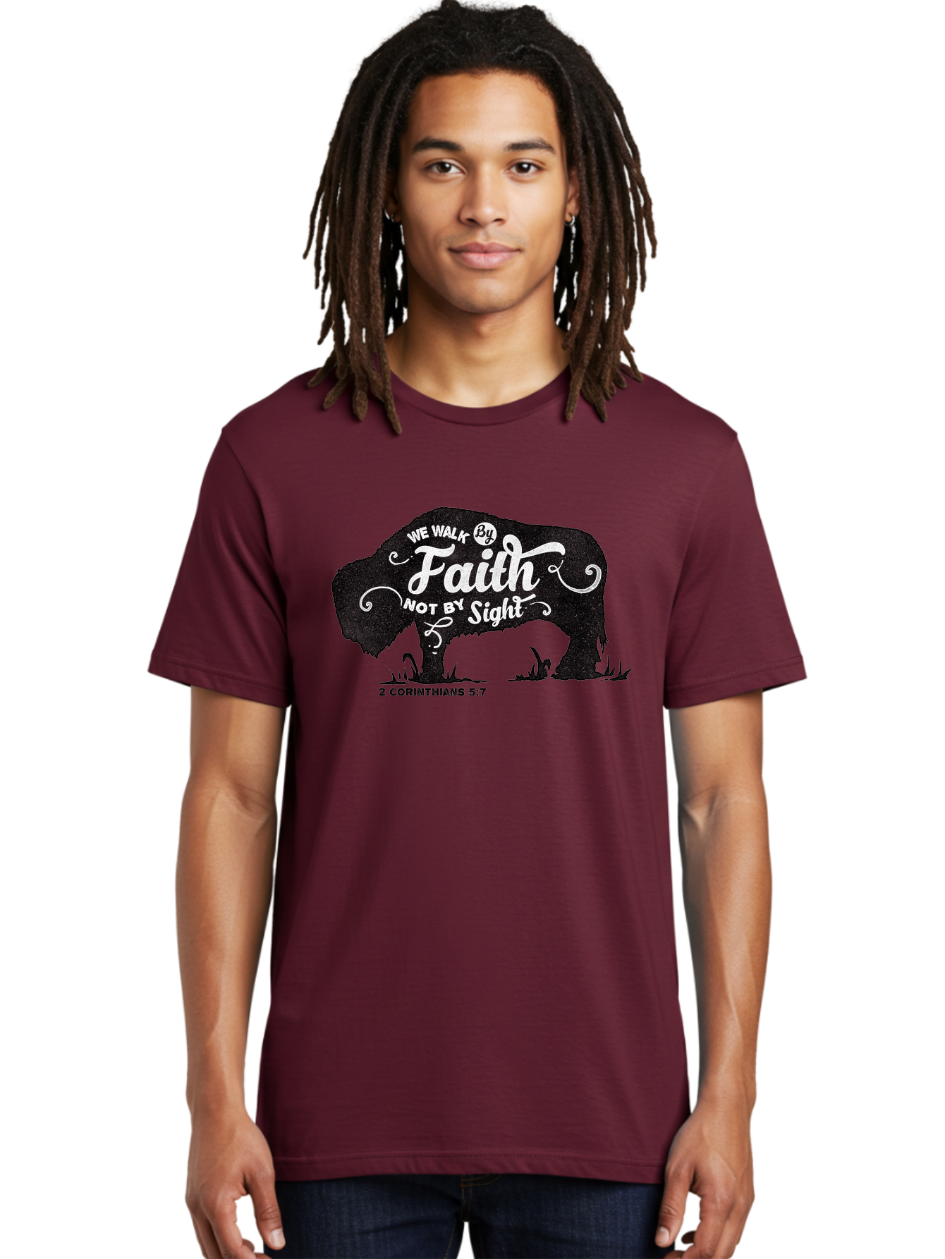 We Walk By Faith Men'S Graphic Tee, 100% Cotton, Comfortable Casual Summer Wear, Machine Washable, Faith Quote, Inspirational Quote, Motivational Quote, Bison Silhouette, Religious Quote, 2 Corinthians 5:7, Christian Art Aae829 28