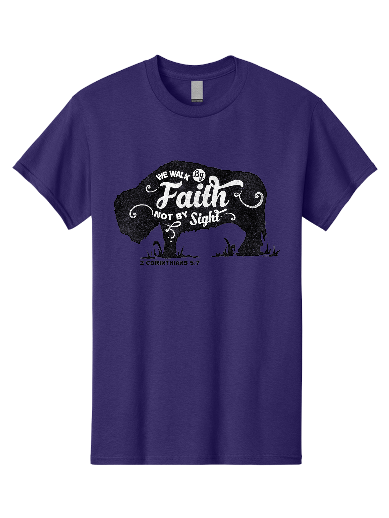 We Walk By Faith Men'S Graphic Tee, 100% Cotton, Comfortable Casual Summer Wear, Machine Washable, Faith Quote, Inspirational Quote, Motivational Quote, Bison Silhouette, Religious Quote, 2 Corinthians 5:7, Christian Art Aae829 9